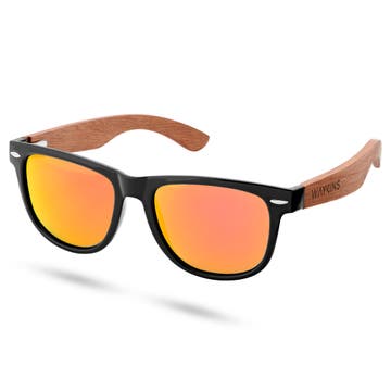 Черно-жълти поляризирани ретро слънчеви очила с дървени дръжки