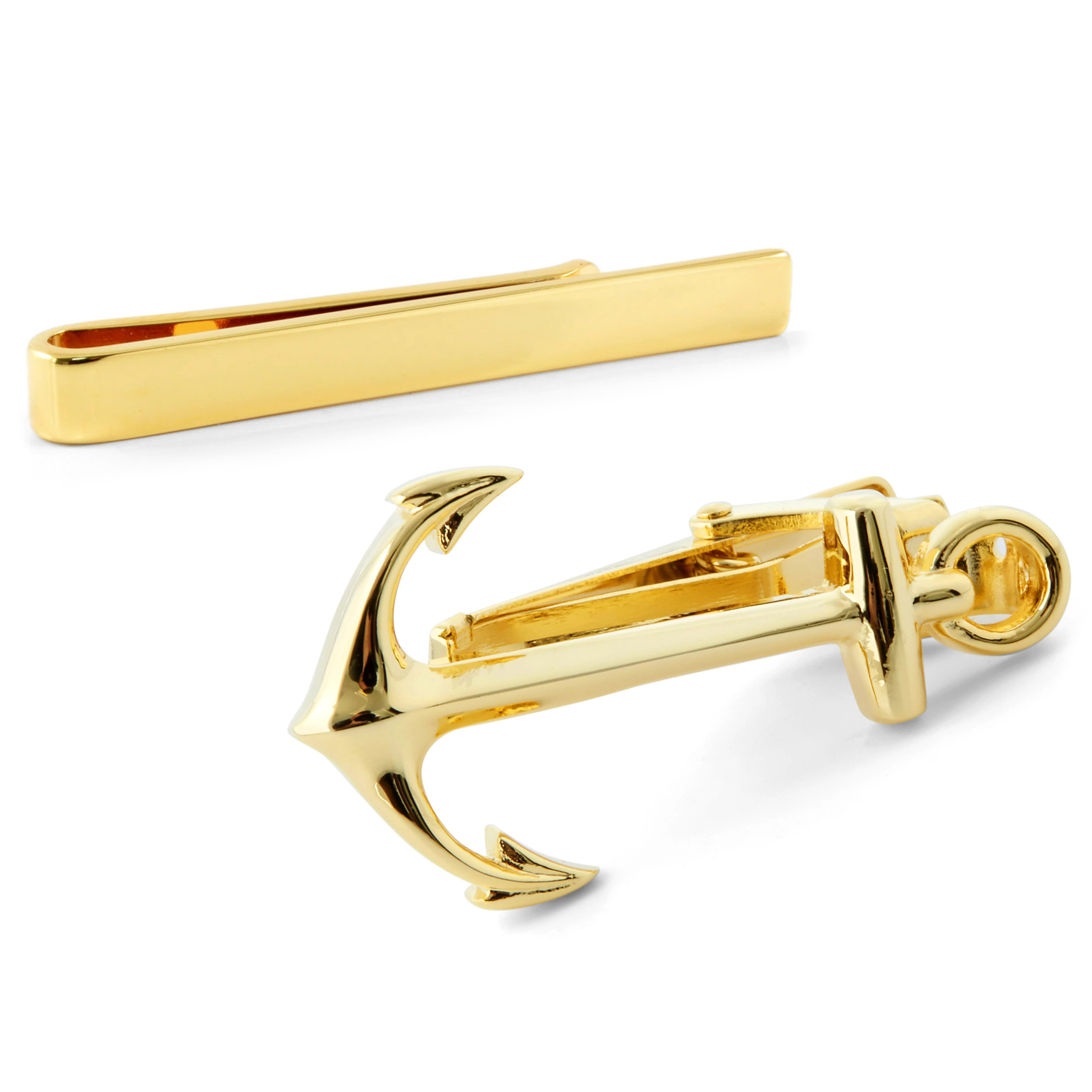 Gold-tone Anchor Tie Bar and Clip Set
