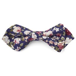 Navy Blue Floral Pointy Cotton Pre-Tied Bow Tie