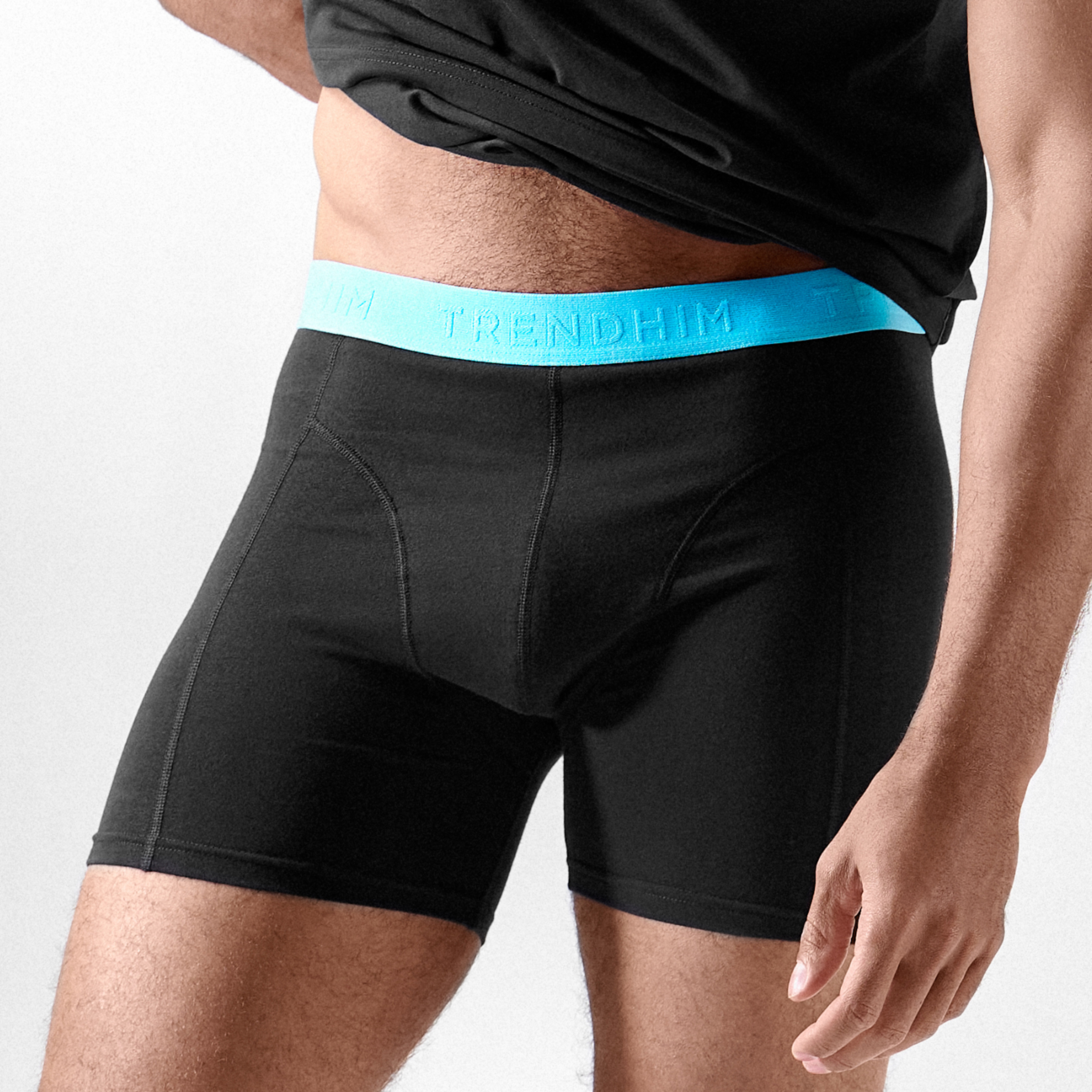 FlexFeel | Sorte Bomulds Boxershorts med Neonblå Linning - 9