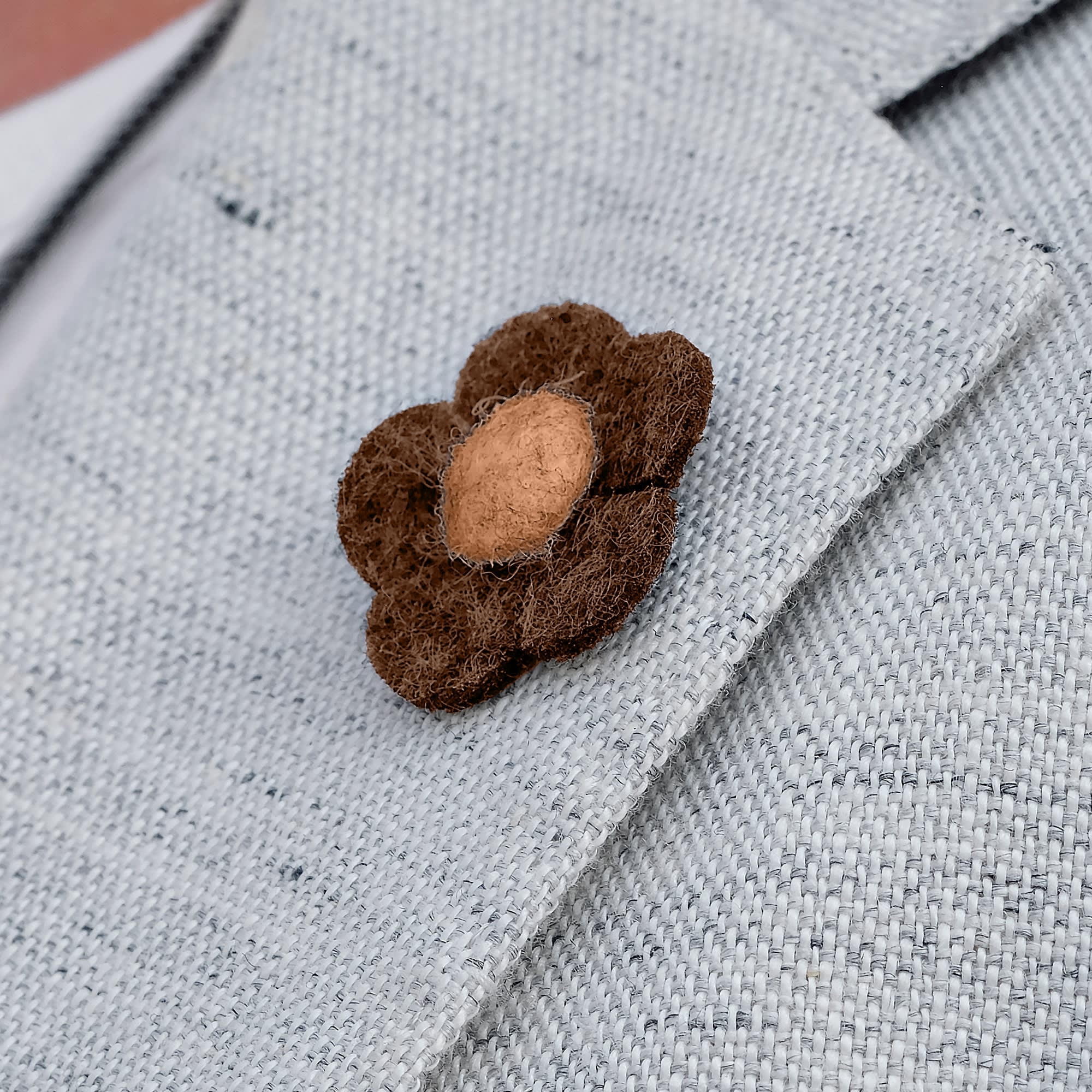 Brown & Tan Felt Flower Lapel Pin - 5