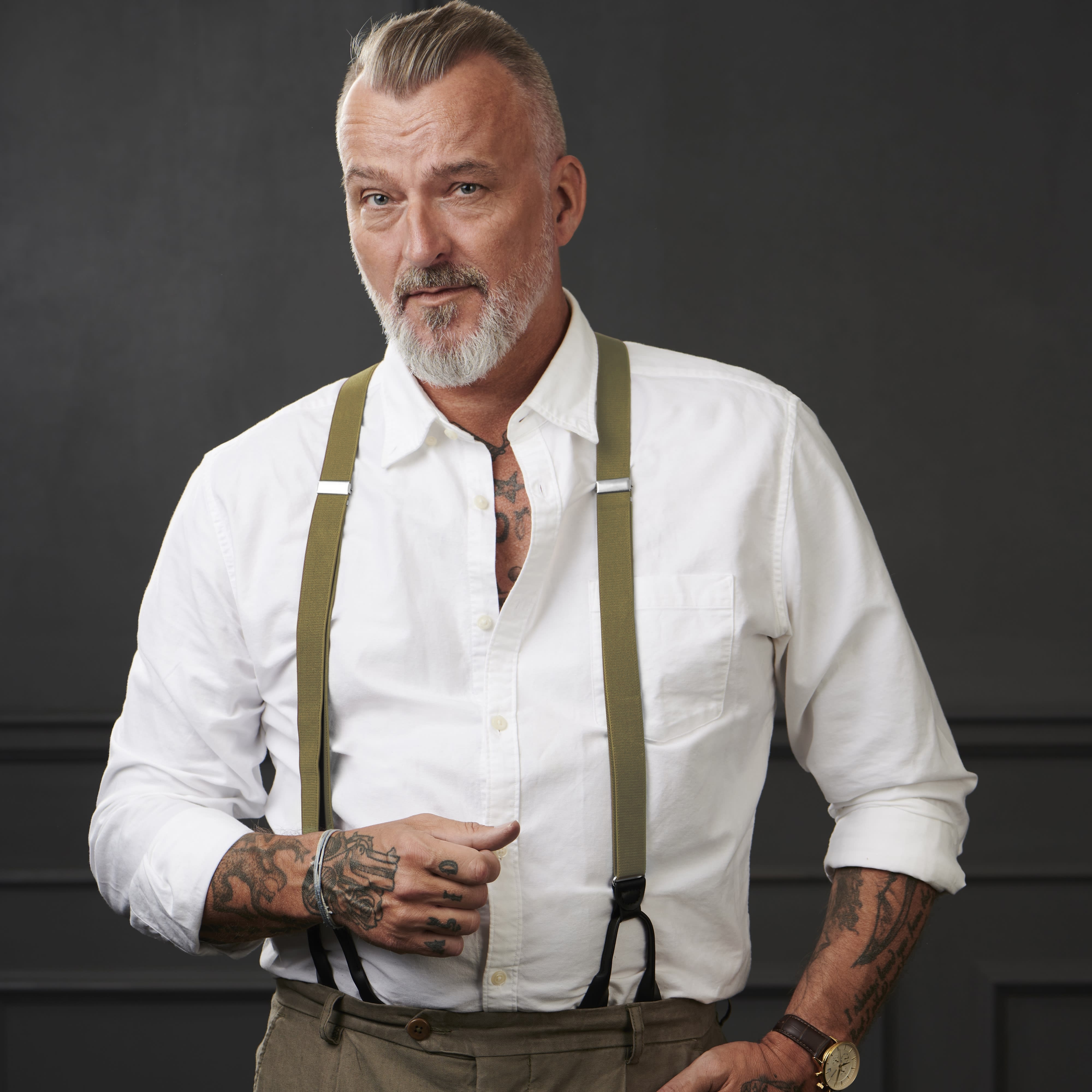 Schmale Olivgrüne Hosenträger Zum Knöpfen - 5