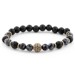 Bracciale Elasticizzato Con Pietre Laviche E 7 Chakra - Unisex, Fatto A Mano