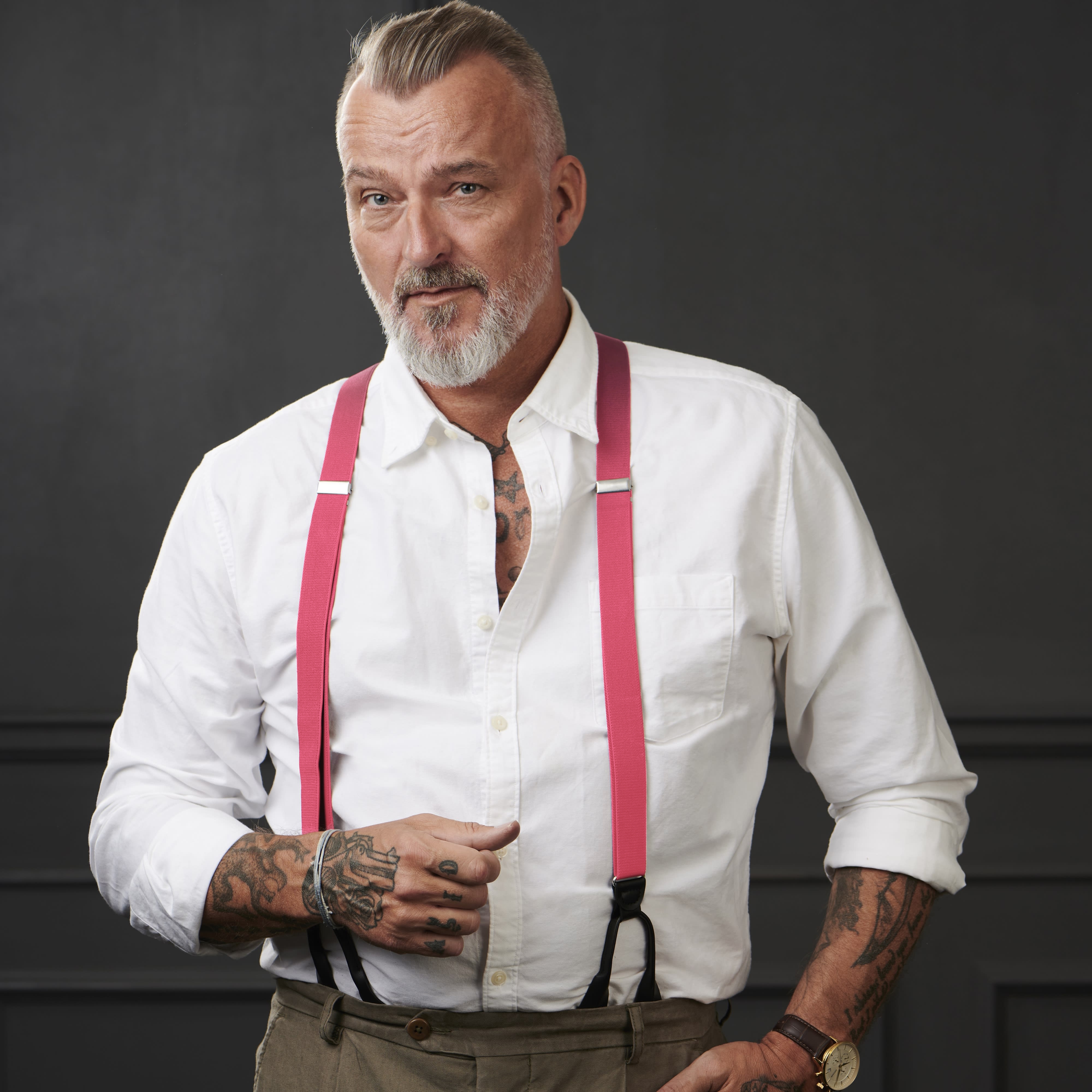 Тесни тиранти в цвят на розова дъвка за копчета - 6