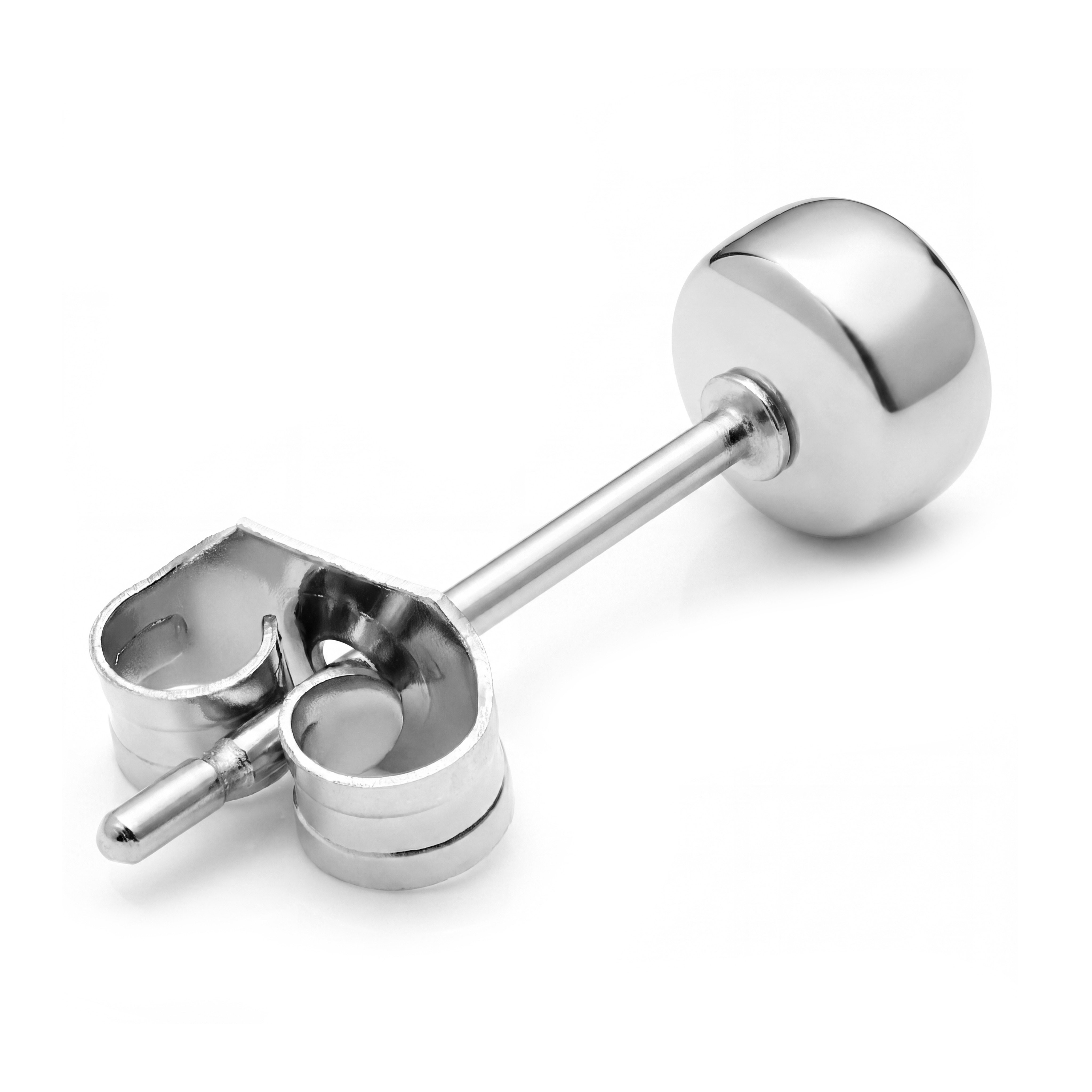 4 mm Silver-Tone Stainless Steel Button Stud Earring - 2