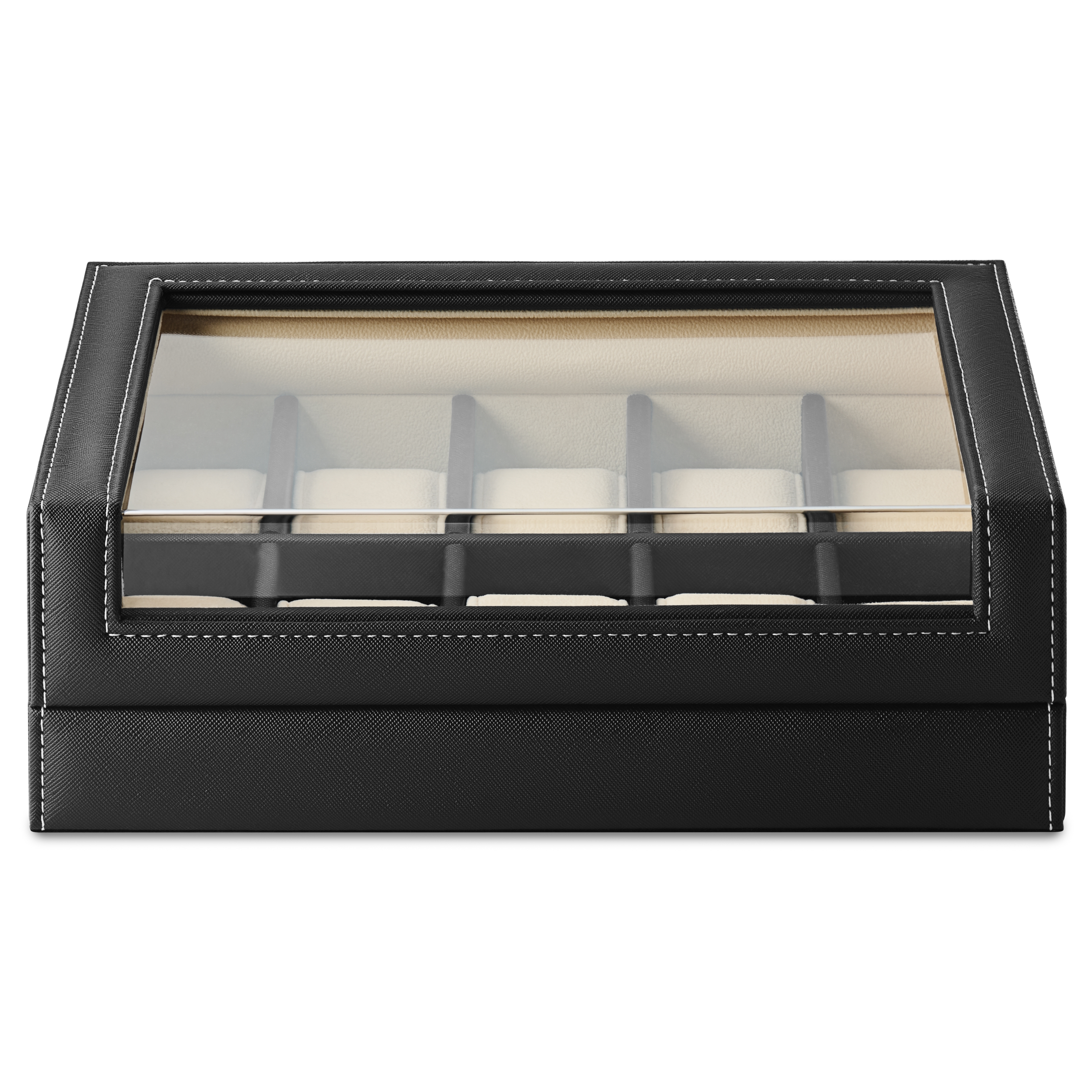 10 Slot Black Leather Watch Box - 3