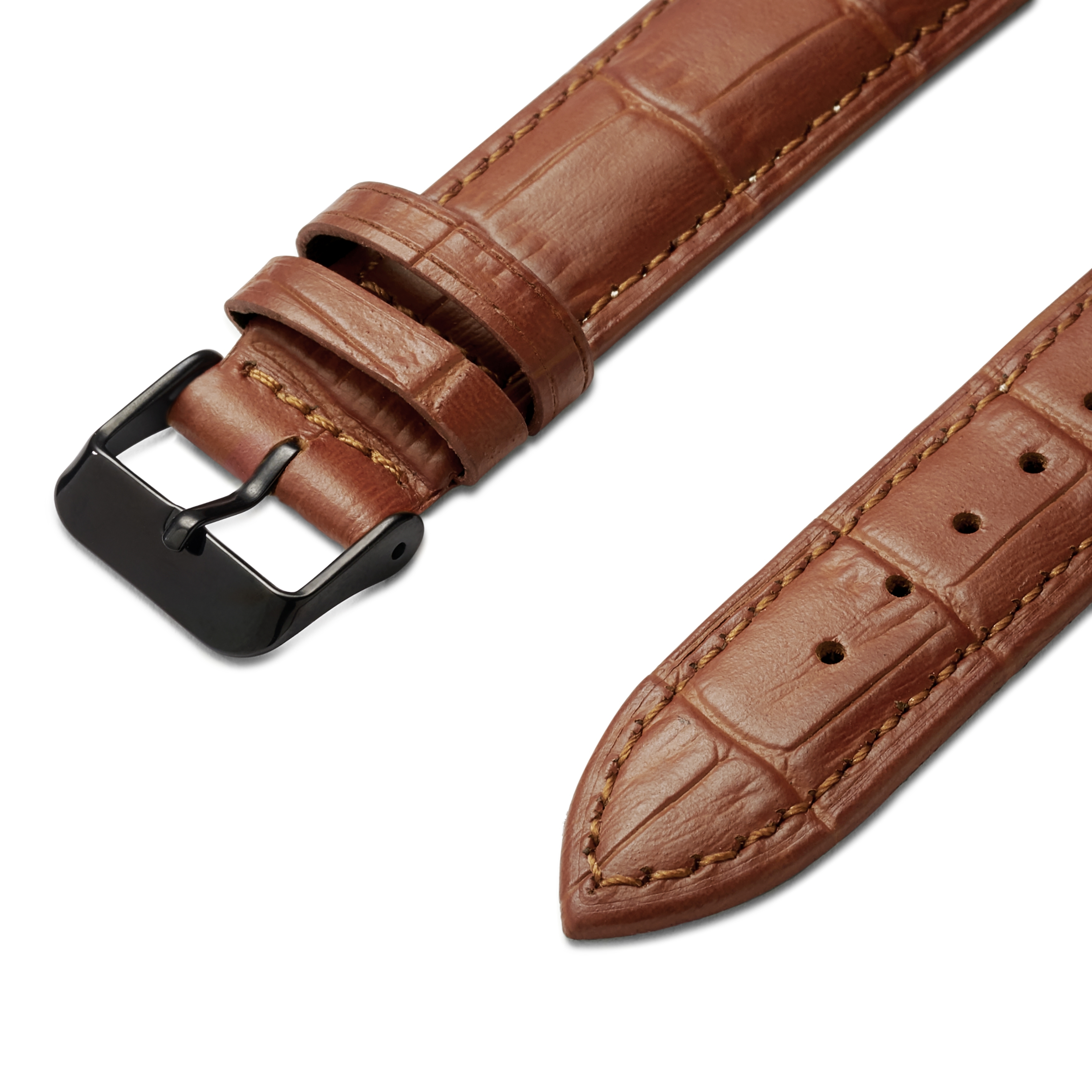 Bracelet de montre en cuir brun havane gaufré à motif crocodile 24 mm avec boucle noire - Attache rapide - 2