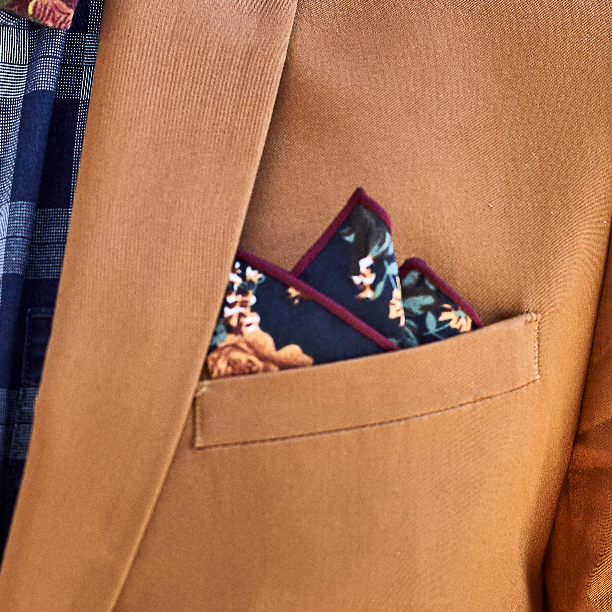 Mørkeblå Blomstret Lommeklud - 3