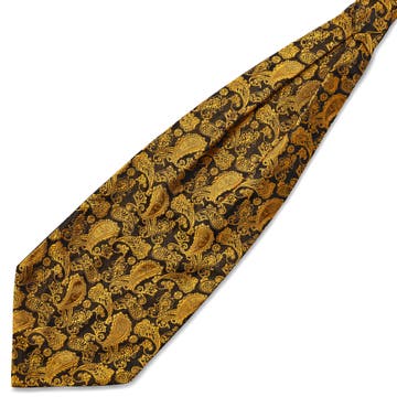 Zijden stropdassjaal met goud en bruin paisleymotief Zijden stropdassjaal met goud en bruin paisleymotief