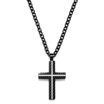 Black Stainless Steel With Black & White Cross Cable Chain Necklace