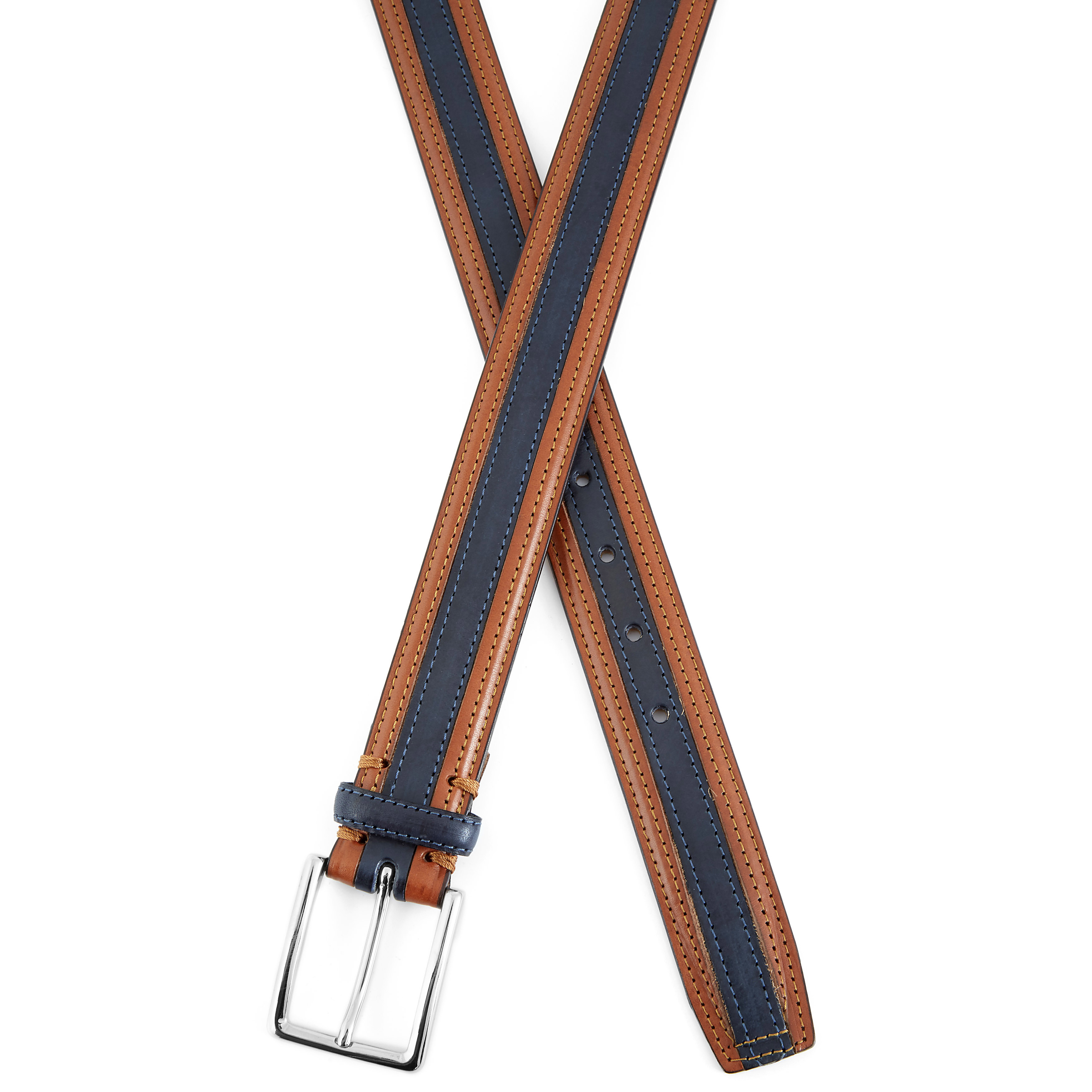 Prugasti smeđi i plavi kožni remen - 2