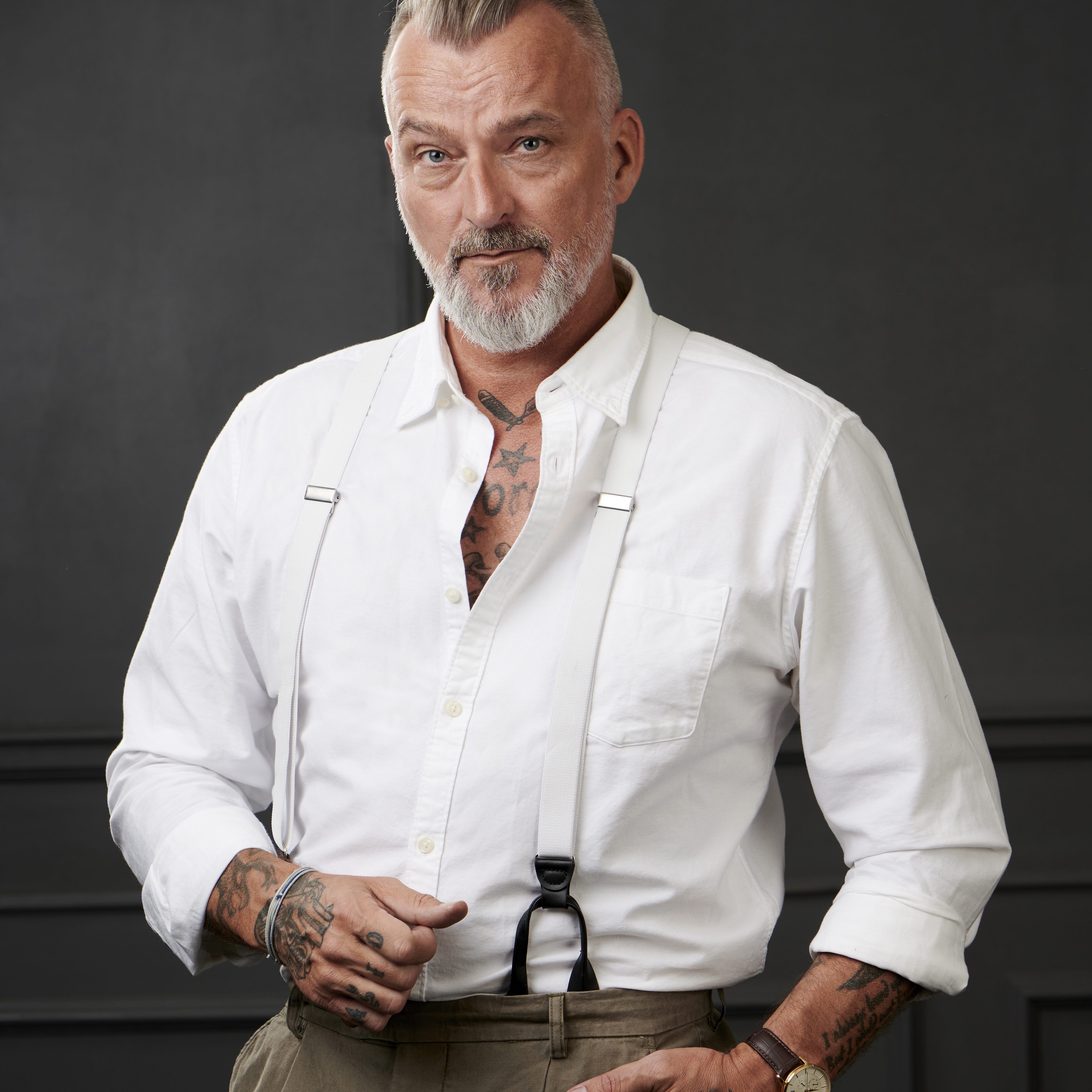 Wide White Split Button Braces - 5