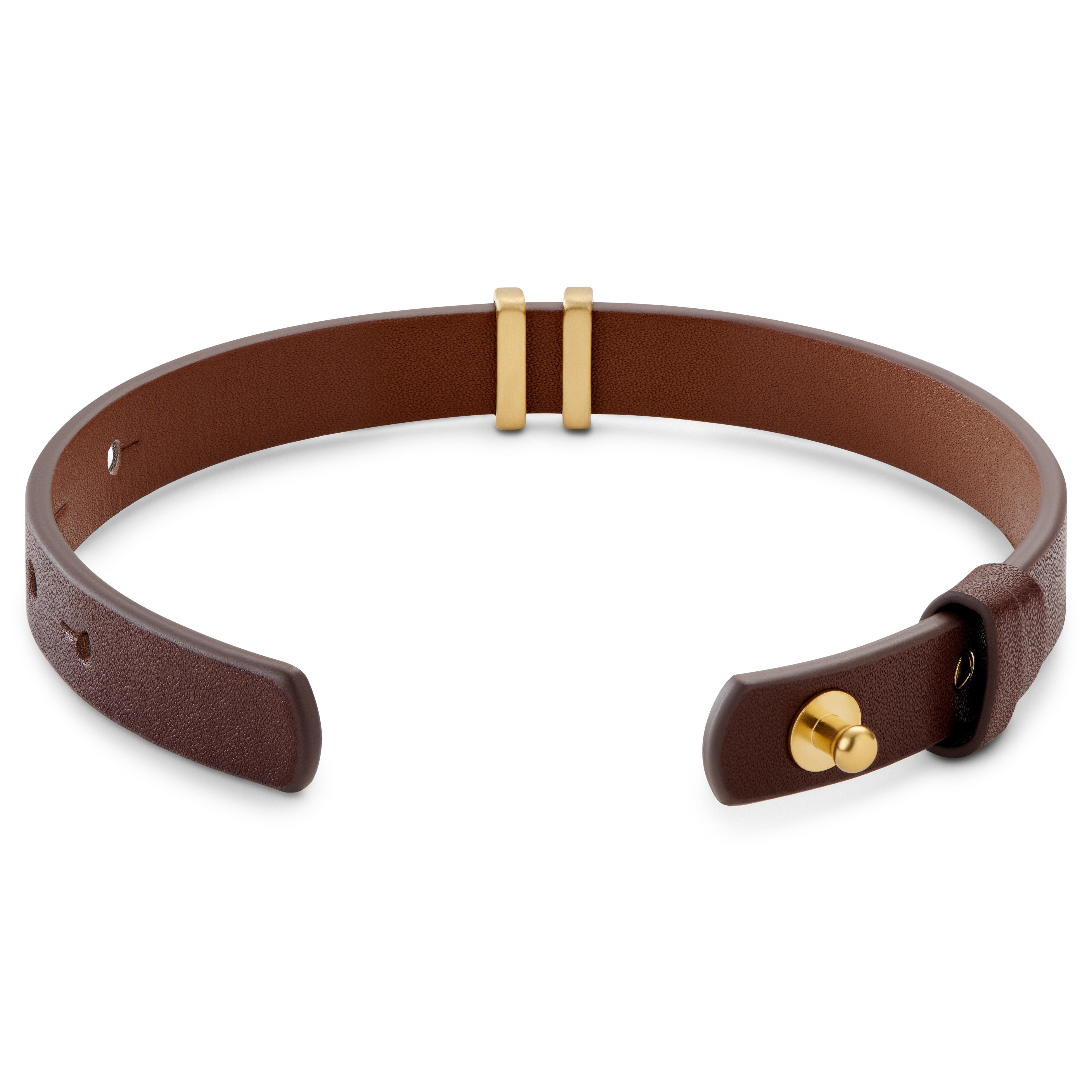 Nomen | Bracciale con targhetta e dettagli color oro in pelle marrone - 5