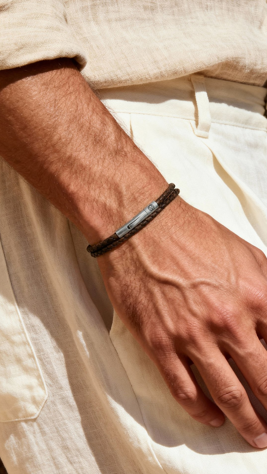 Collins | 3mm Brown Woven Leather Wrap Bracelet | In stock! | Lucleon