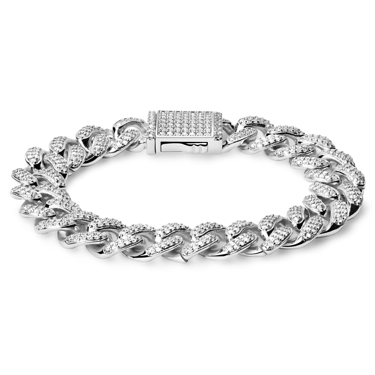 Nicos | 12 mm silberfarbenes, kubanisches Zirkonia-Armband Nicos | 12 mm silberfarbenes, kubanisches Zirkonia-Armband