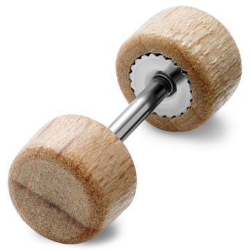 Satago | Orecchino a bottone finto plug dilatatore da 6 mm in acciaio inossidabile e legno di quercia chiaro