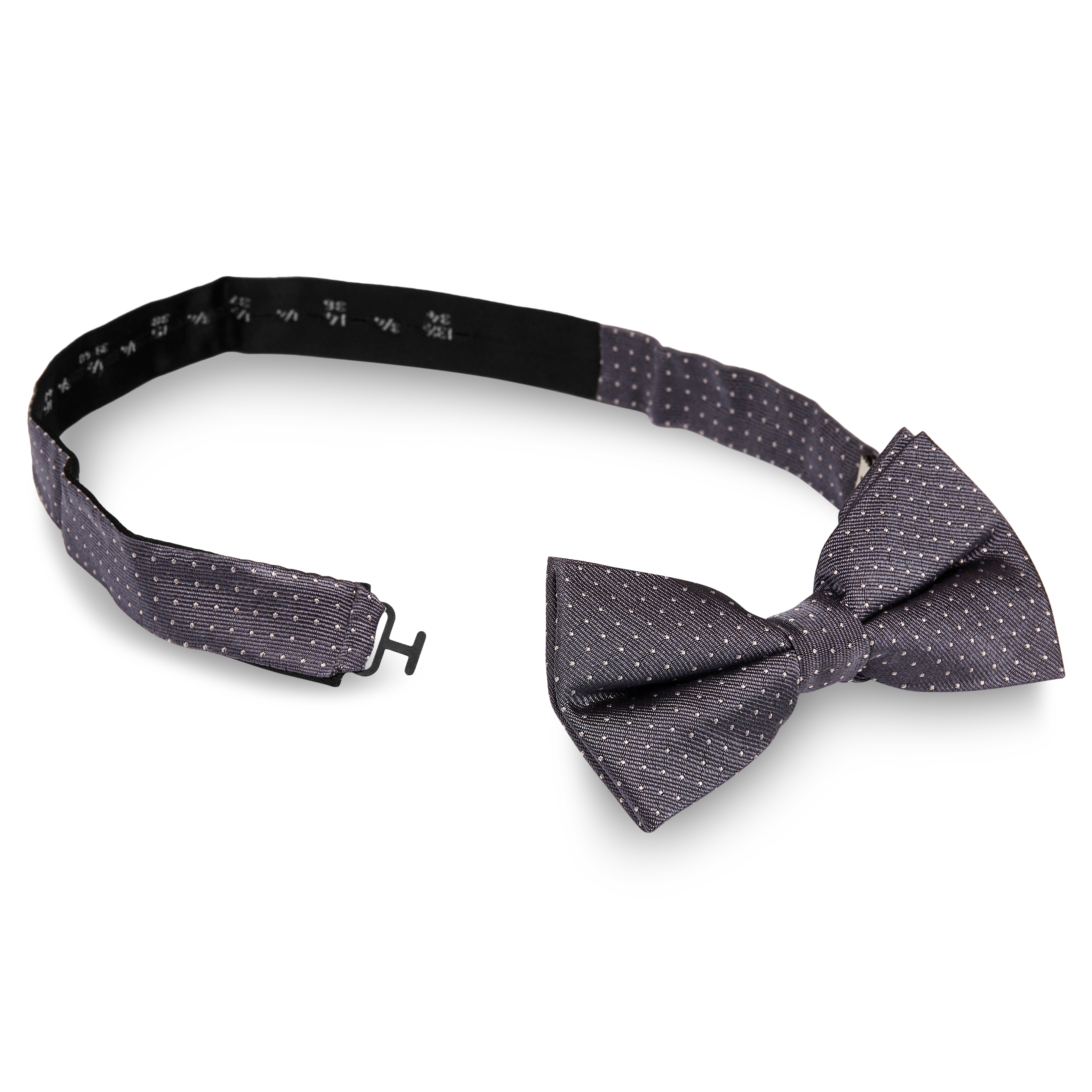 Dark Grey & White Polka Dot Silk Pre-Tied Bow Tie - 2