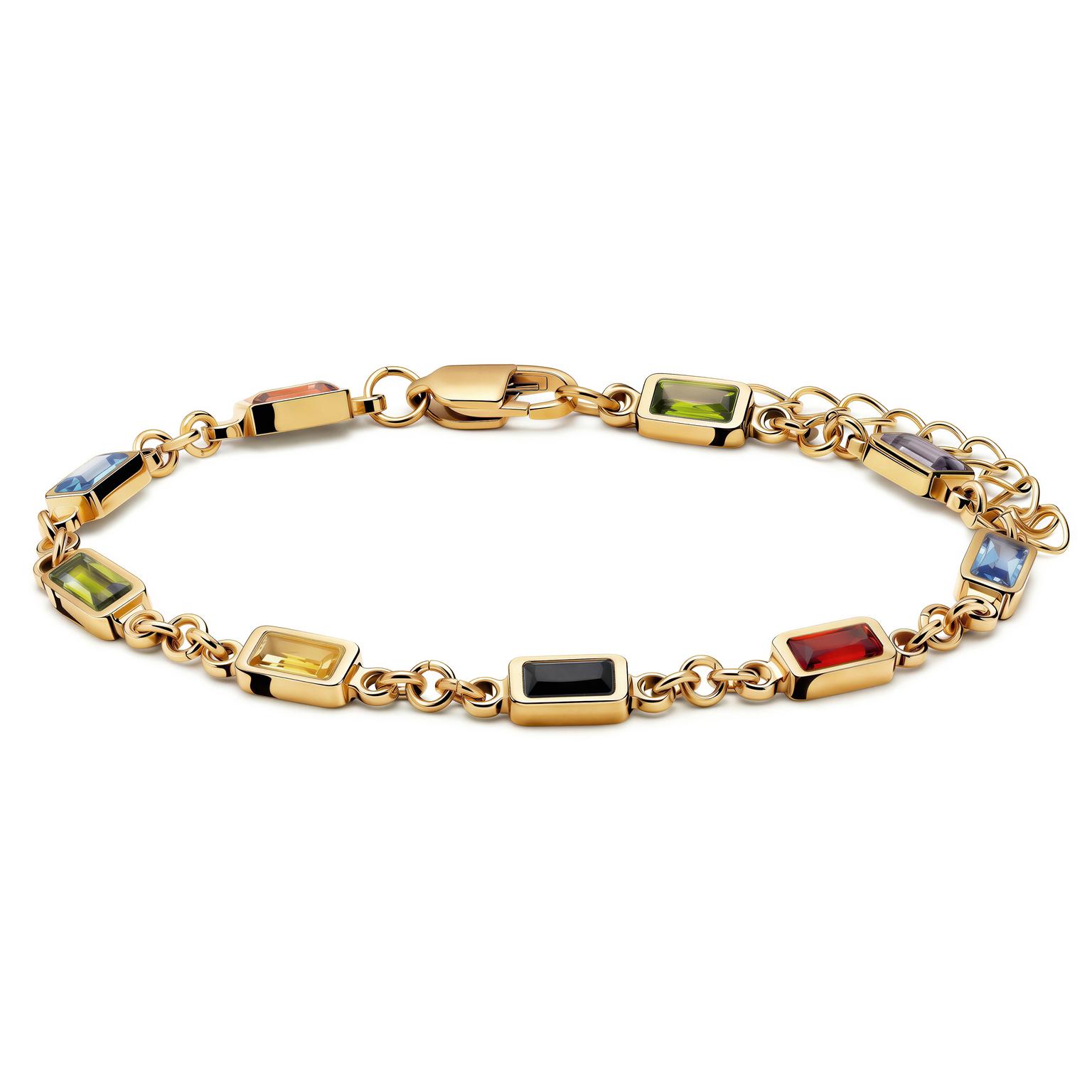 Prism | Goudkleurige armband met spectrumkleurige stenen van kristalglas Prism | Goudkleurige armband met spectrumkleurige stenen van kristalglas