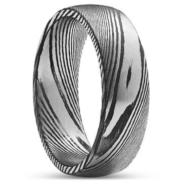 Fortis | 7 mm Gunmetal Gray and Silver-Tone Damascus Steel Court Ring
