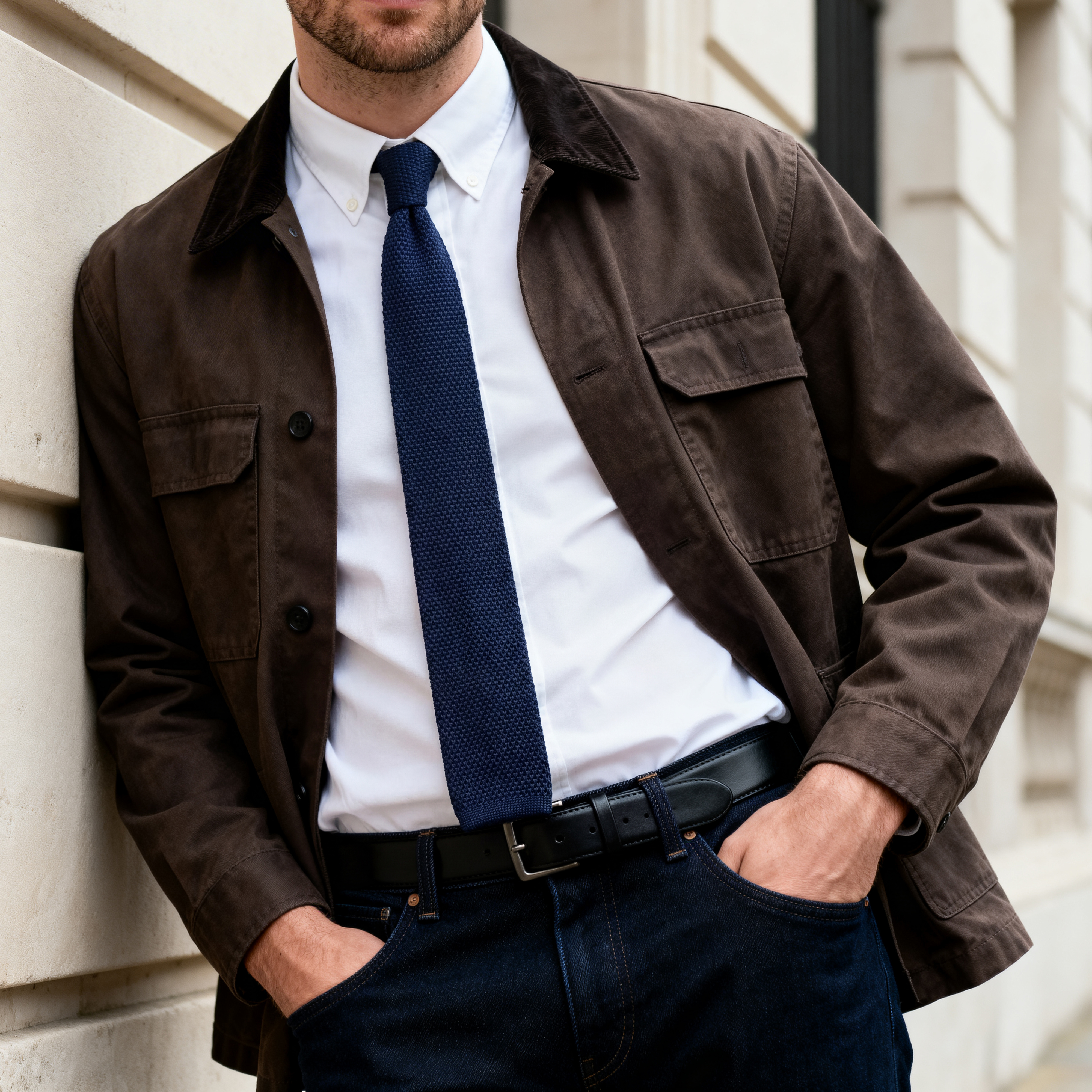 Плетена вратовръзка в тъмносин цвят - 4