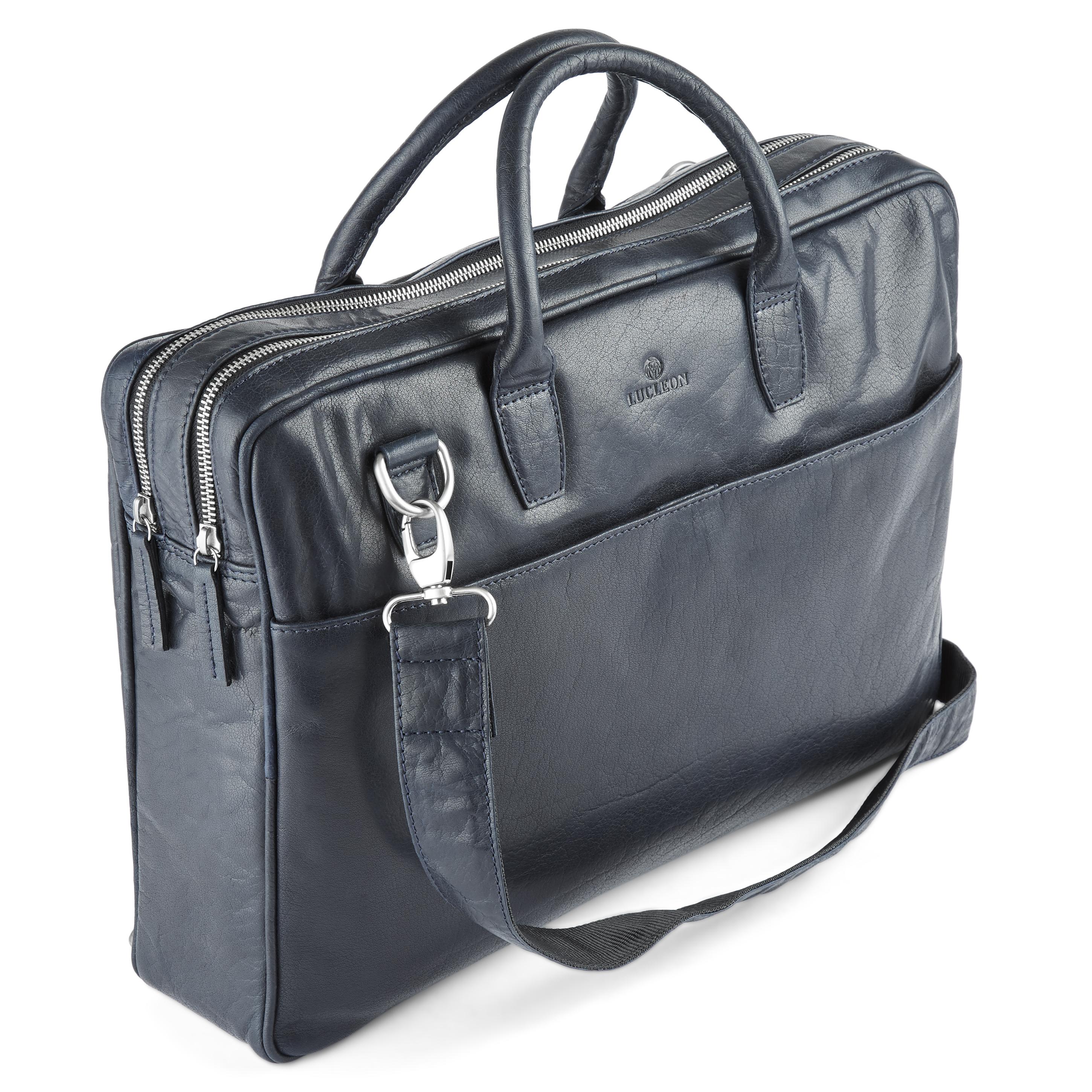 Montreal Double Zip Executive Navy Blue Leather Bag - 7