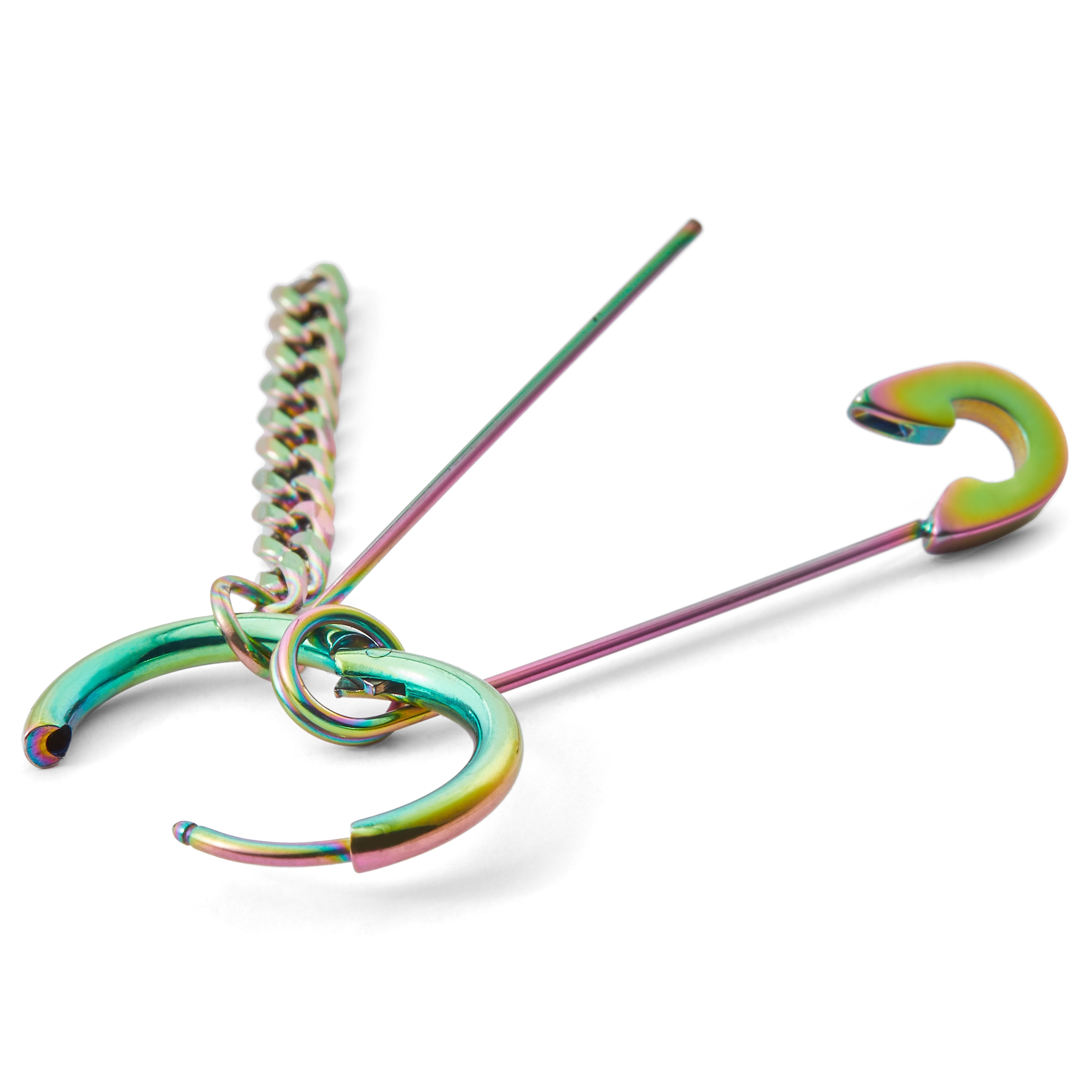 Kruhová náušnica Floyd v dúhovej farbe s retiazkou a zatváracím špendlíkom    - 4