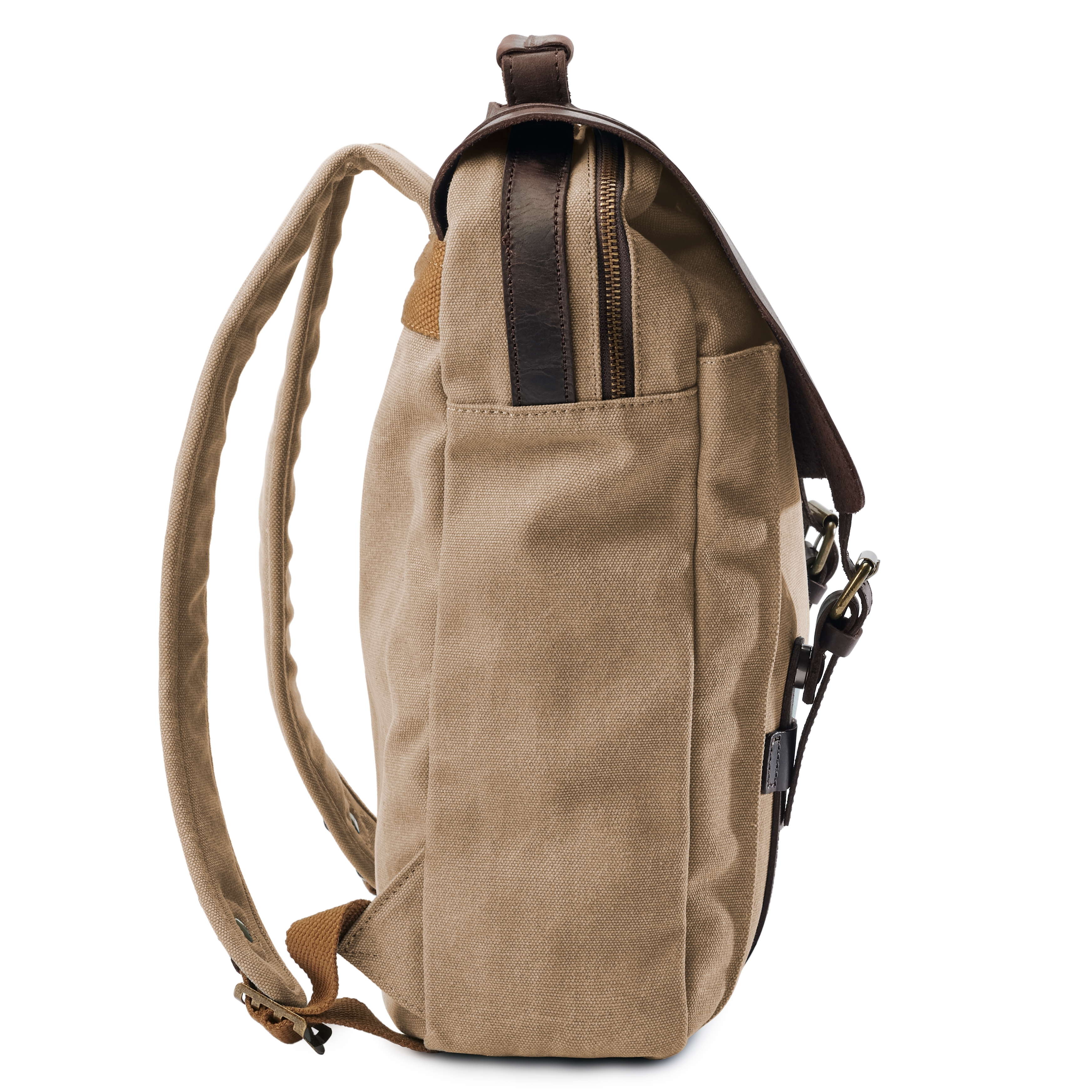 Vintage-Style Tan Canvas & Dark Leather Backpack - 4