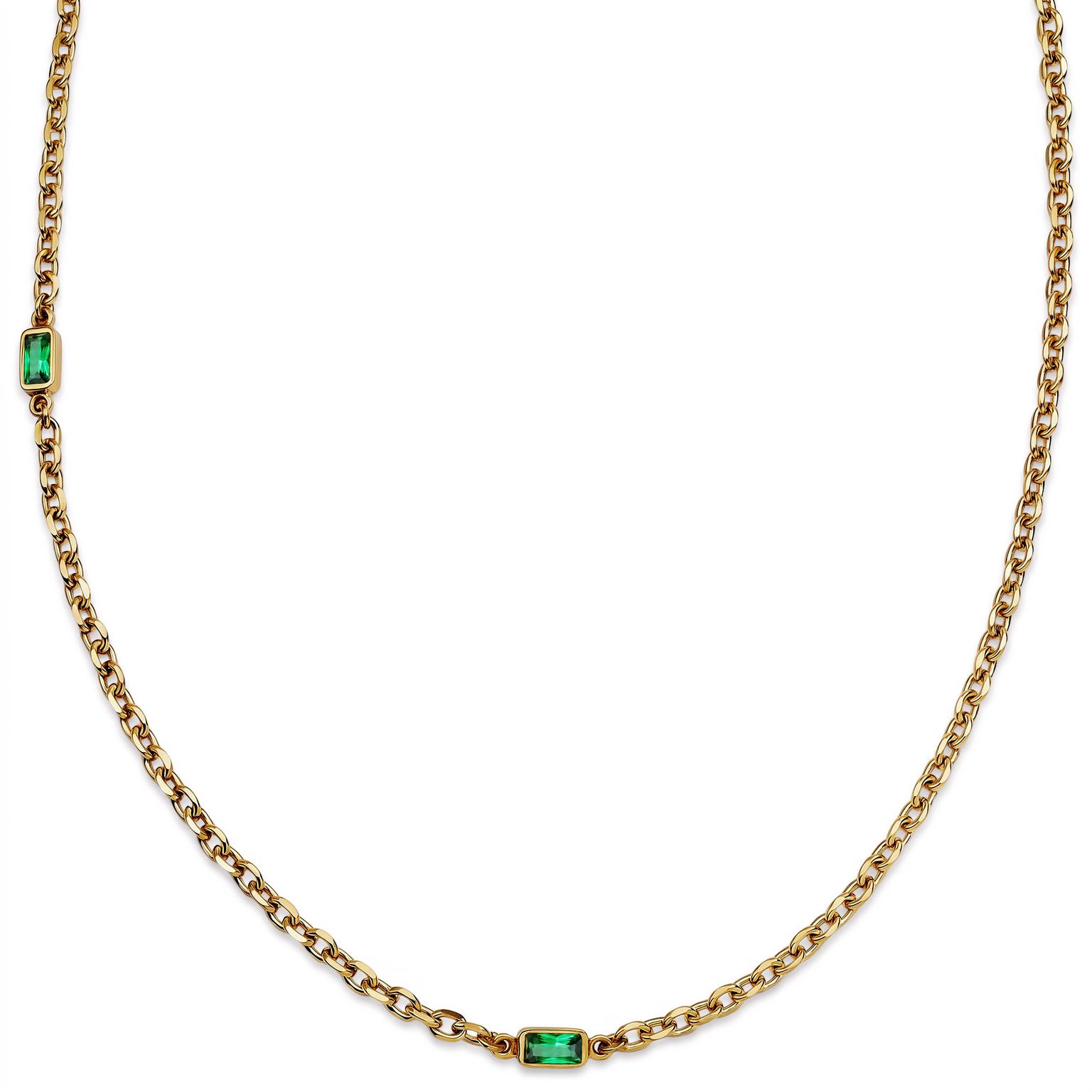 Prism | Collar de eslabón doble dorado con piedras de cristal verdes Prism | Collar de eslabón doble dorado con piedras de cristal verdes