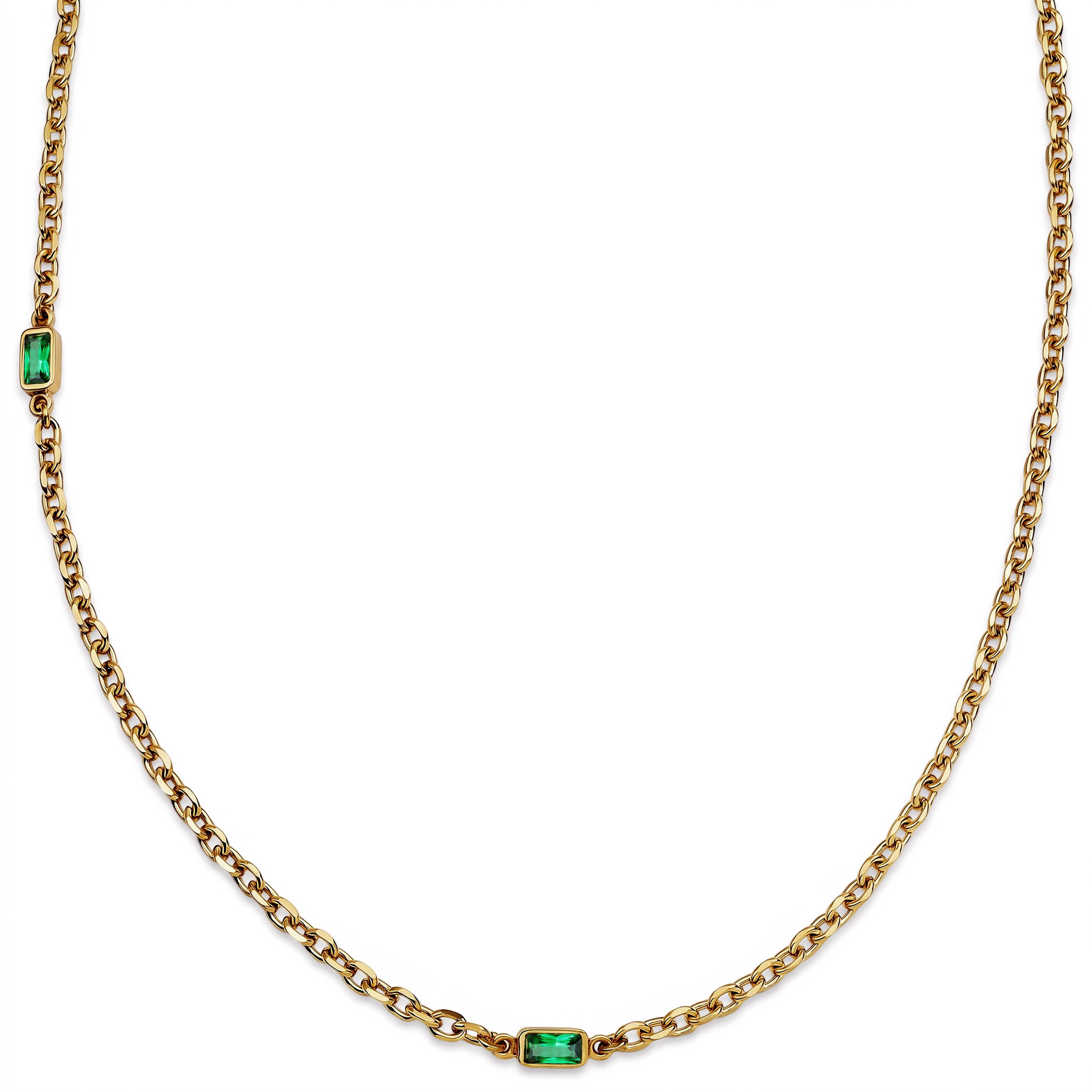 Prism | Grüne goldfarbene Kristallglas-Edelstein-2-Glieder-Halskette Prism | Grüne goldfarbene Kristallglas-Edelstein-2-Glieder-Halskette