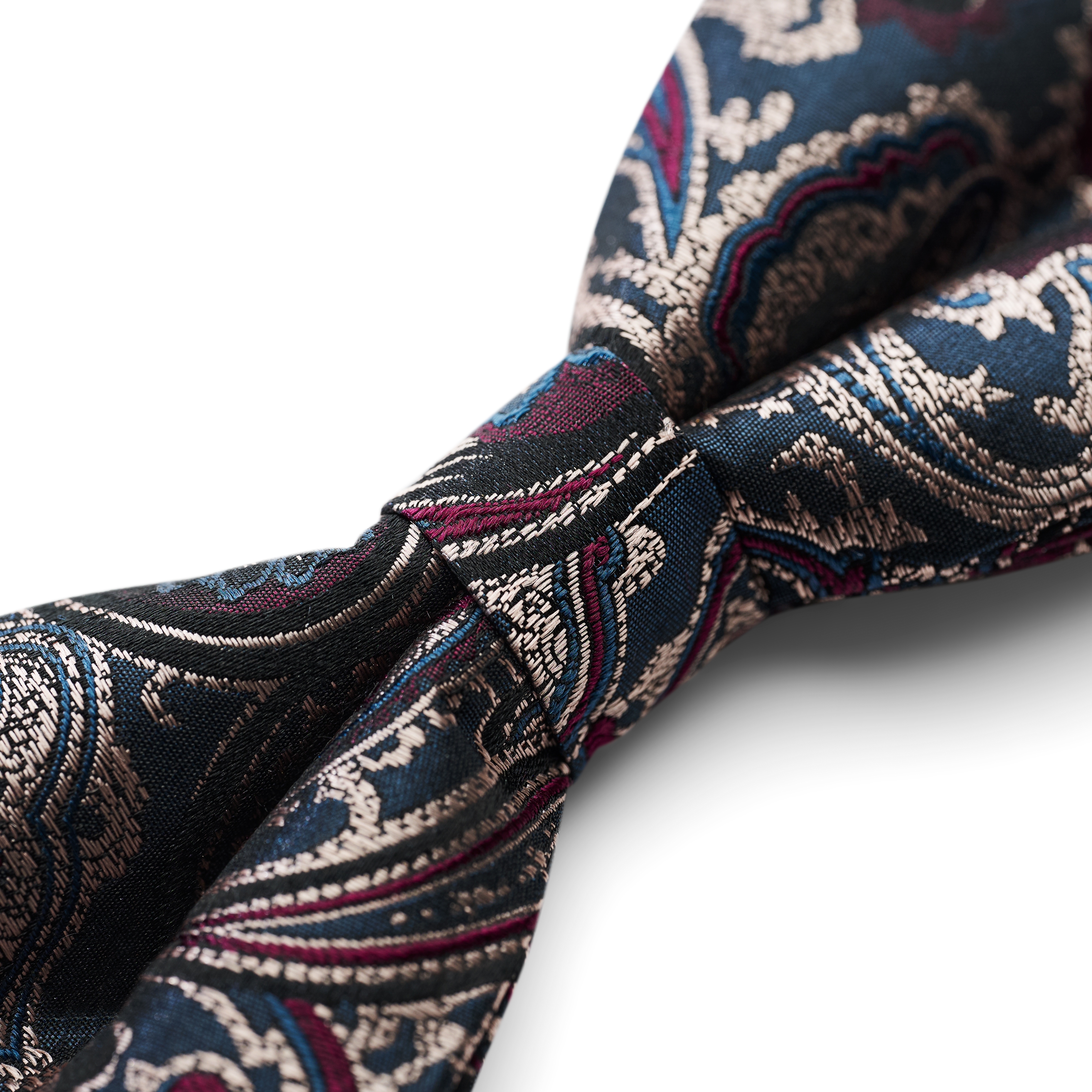 Копринена предварително завързана папийонка с тъмносини и тъмнозелени пейсли мотиви - 2