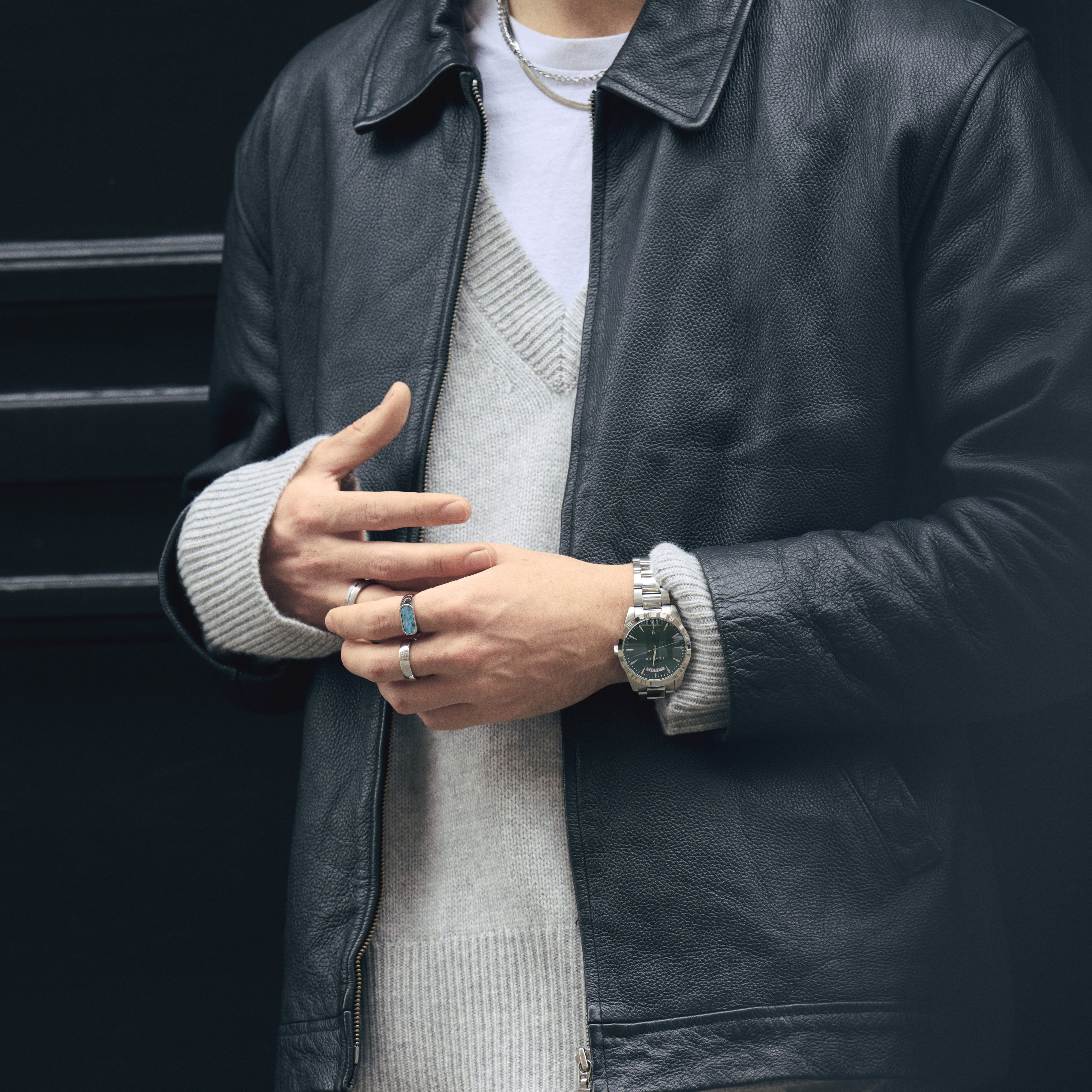 Eric | Sat od nehrđajućeg čelika u zelenoj i srebrnoj boji s danom i datumom - 6