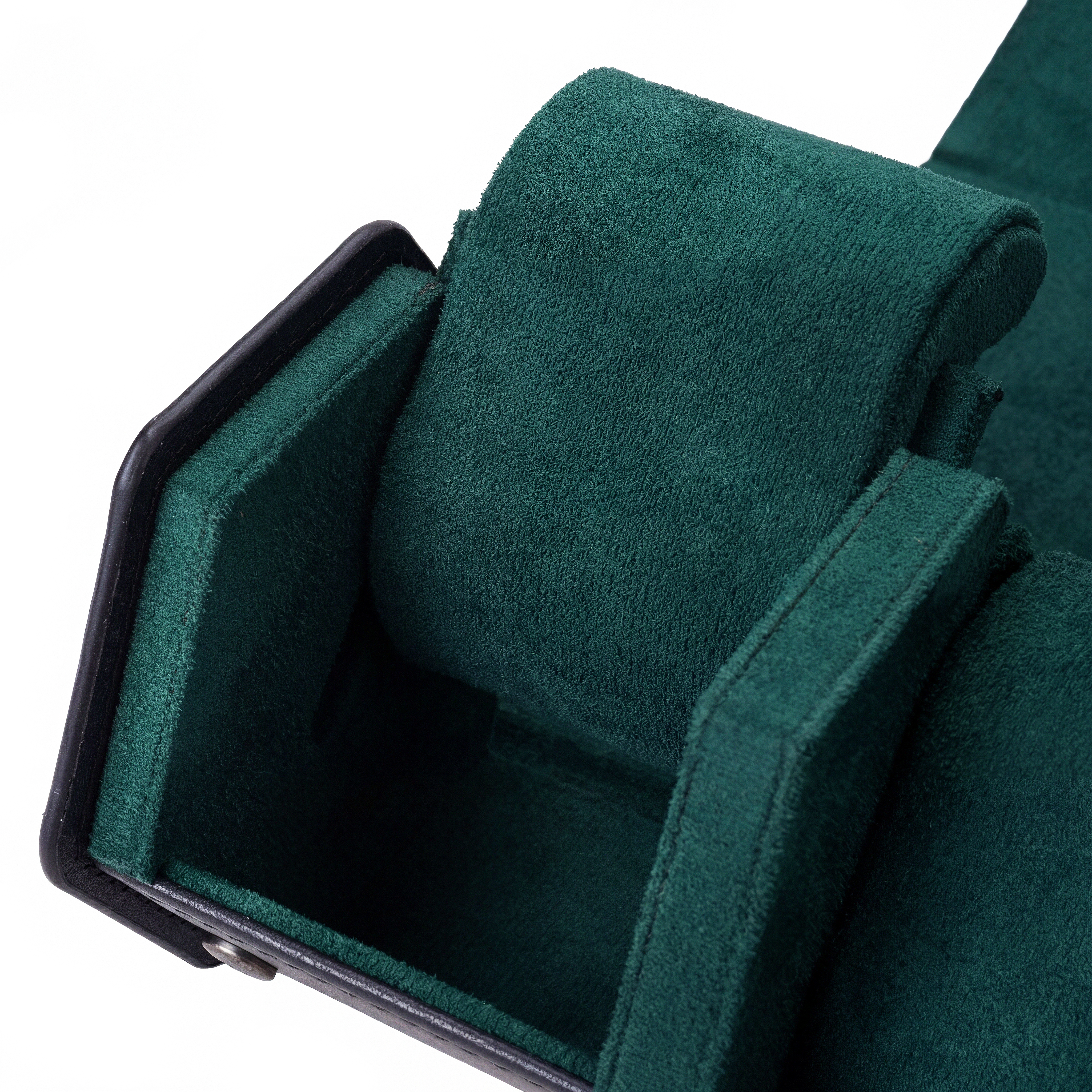 Hexa | Black & Green Faux Leather Hexagonal Watch Roll Case - 3 Watches - 5