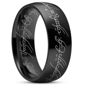 Sentio | Black Stainless Steel & Gold-Tone Elven Script Ring Sentio | Black Stainless Steel & Gold-Tone Elven Script Ring