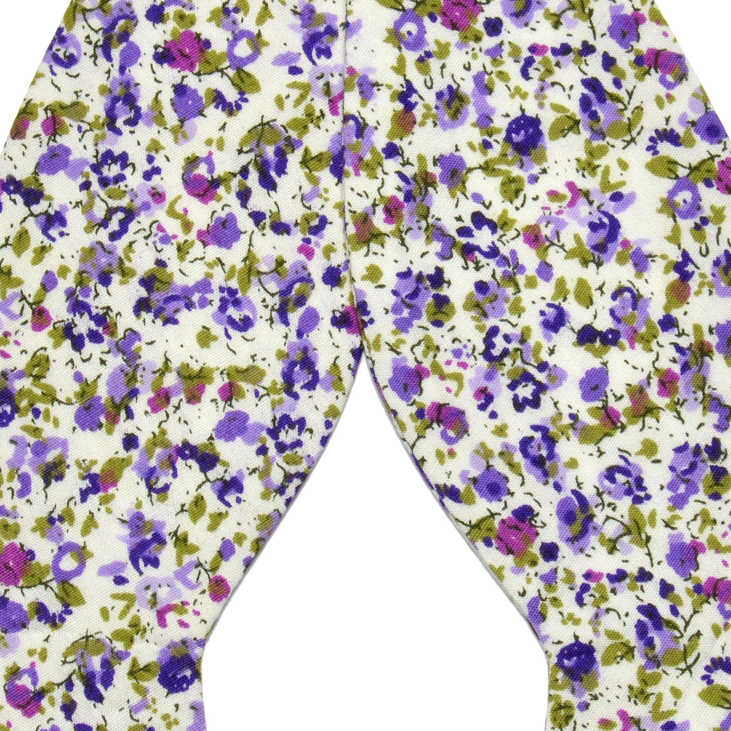 Klasyczna bawełniana muszka w fioletowe kwiaty  - 2