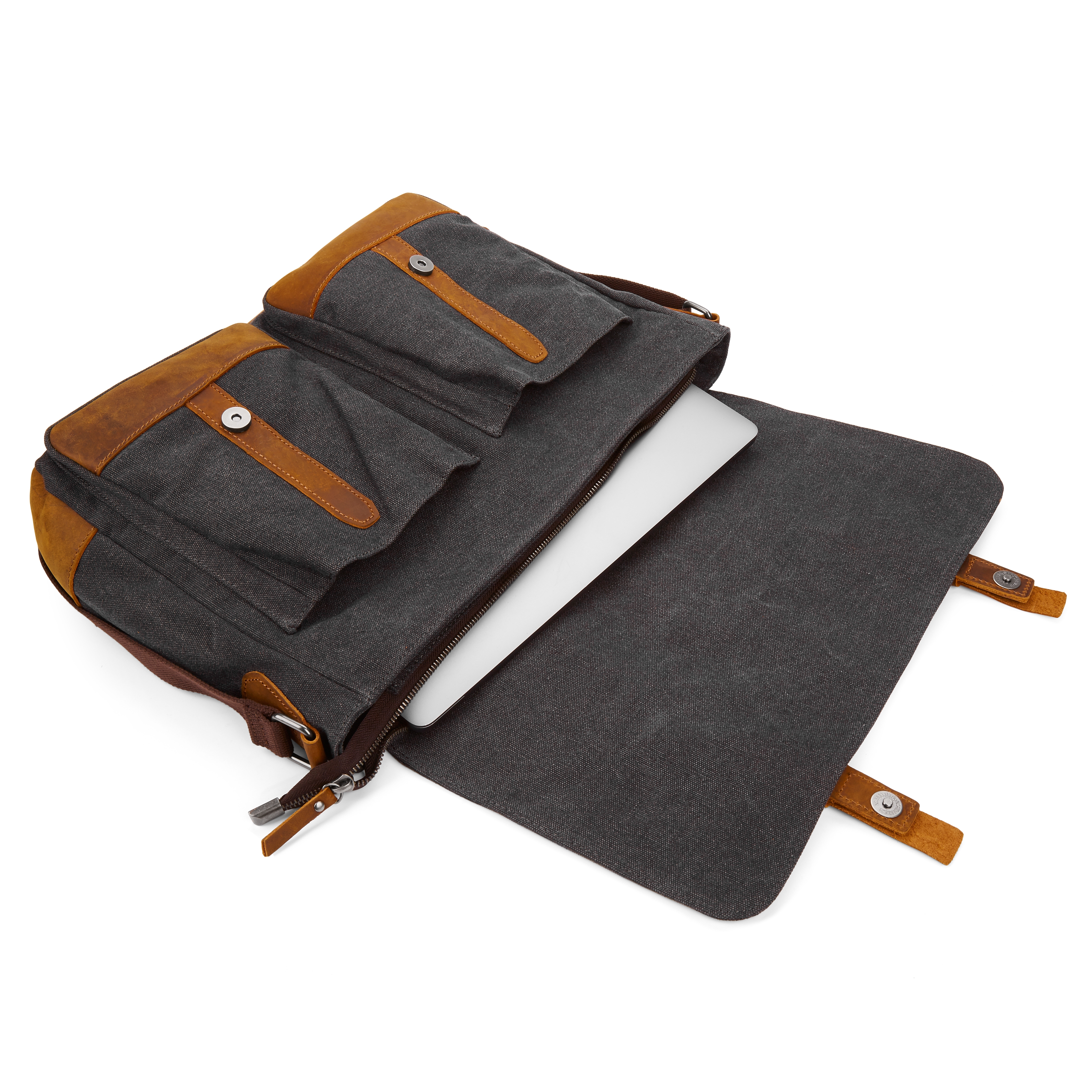 Tarpa, Slim Graphite Canvas & Tan Leather Messenger Bag, In stock!