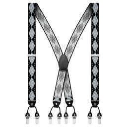 Vexel | Grey Large Diamond-Patterned X-back Suspenders