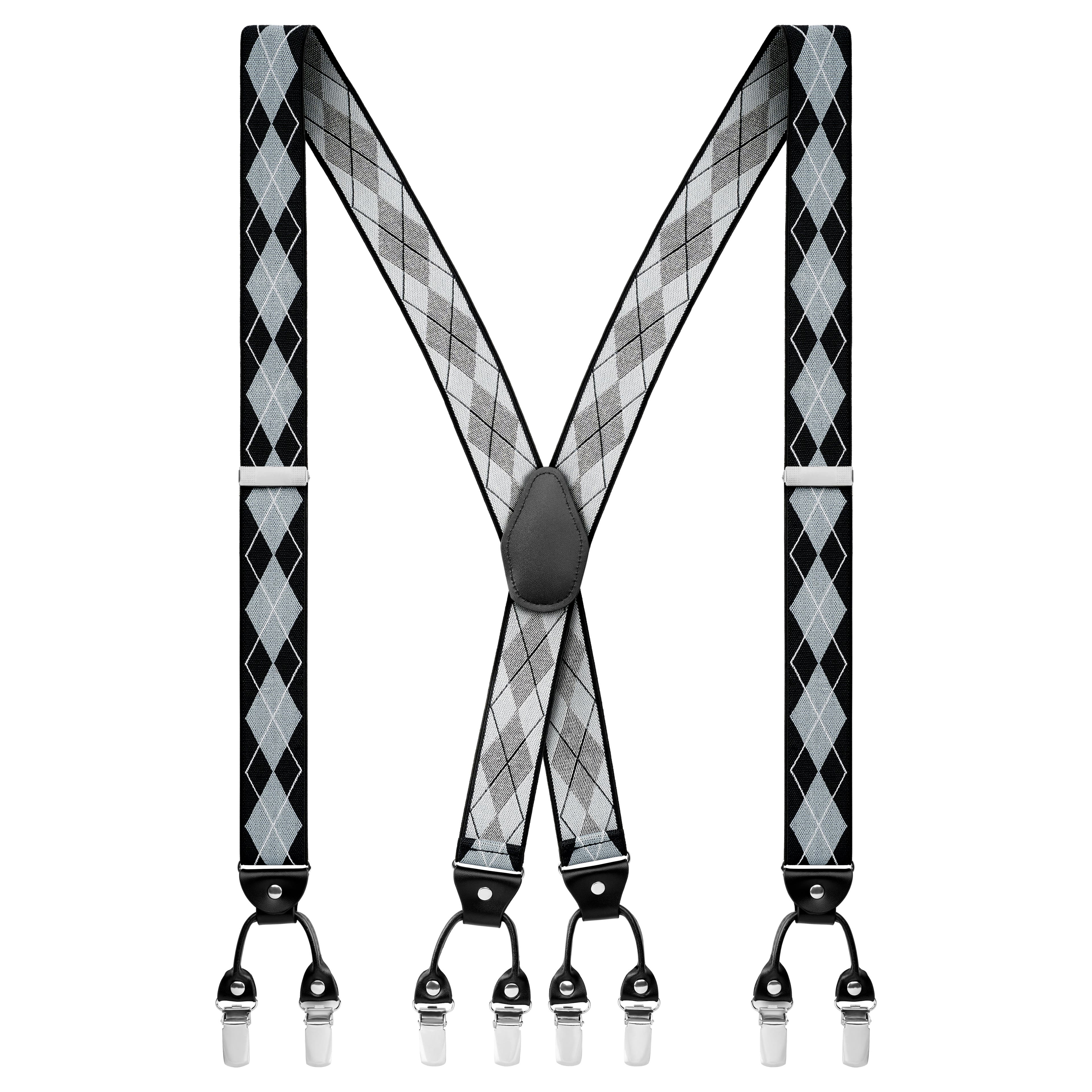 Vexel | Gråa Stort Diamantmönster Hängslen med X-design