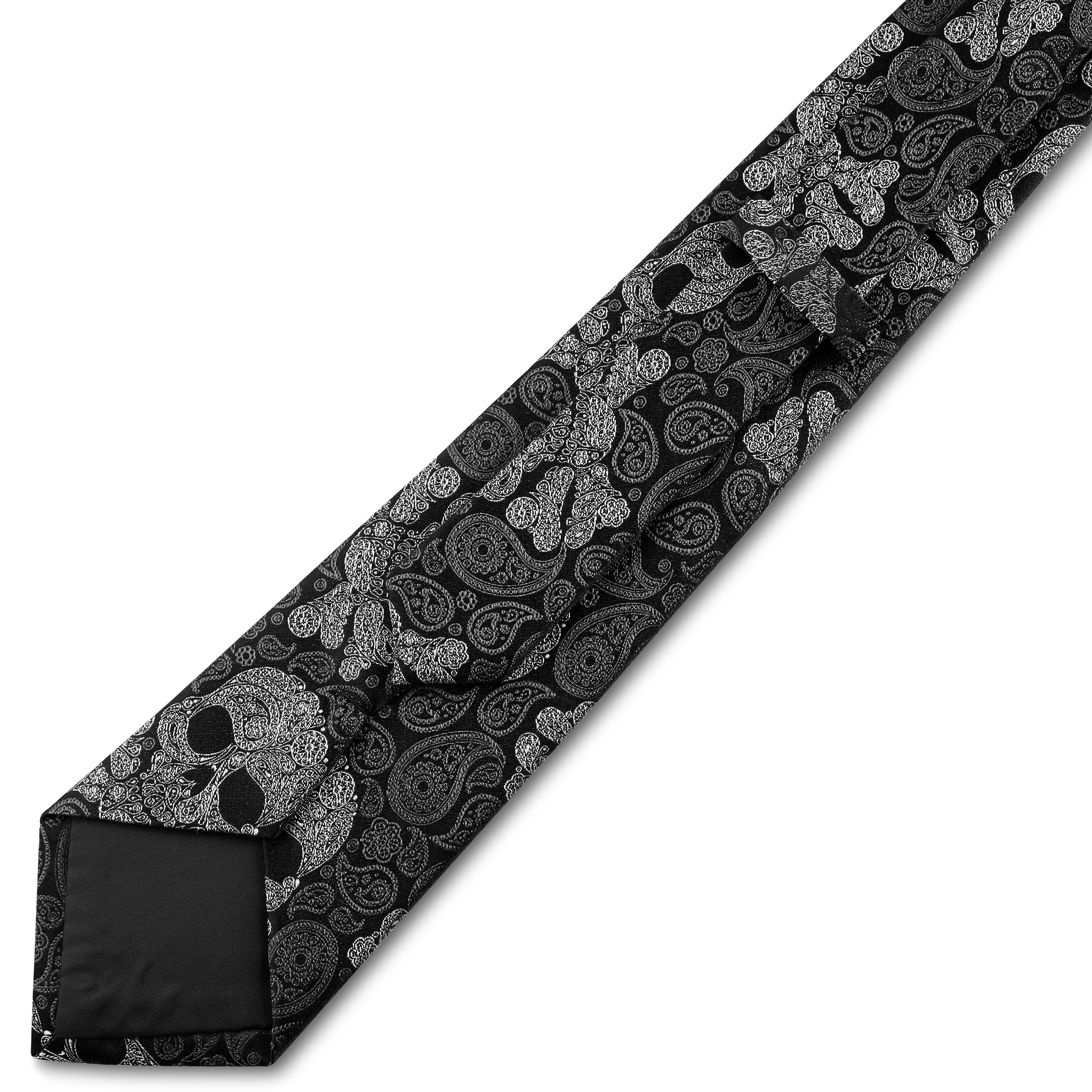 Black & Grey Skull Paisley Pattern Silk Necktie | 8 cm - 5