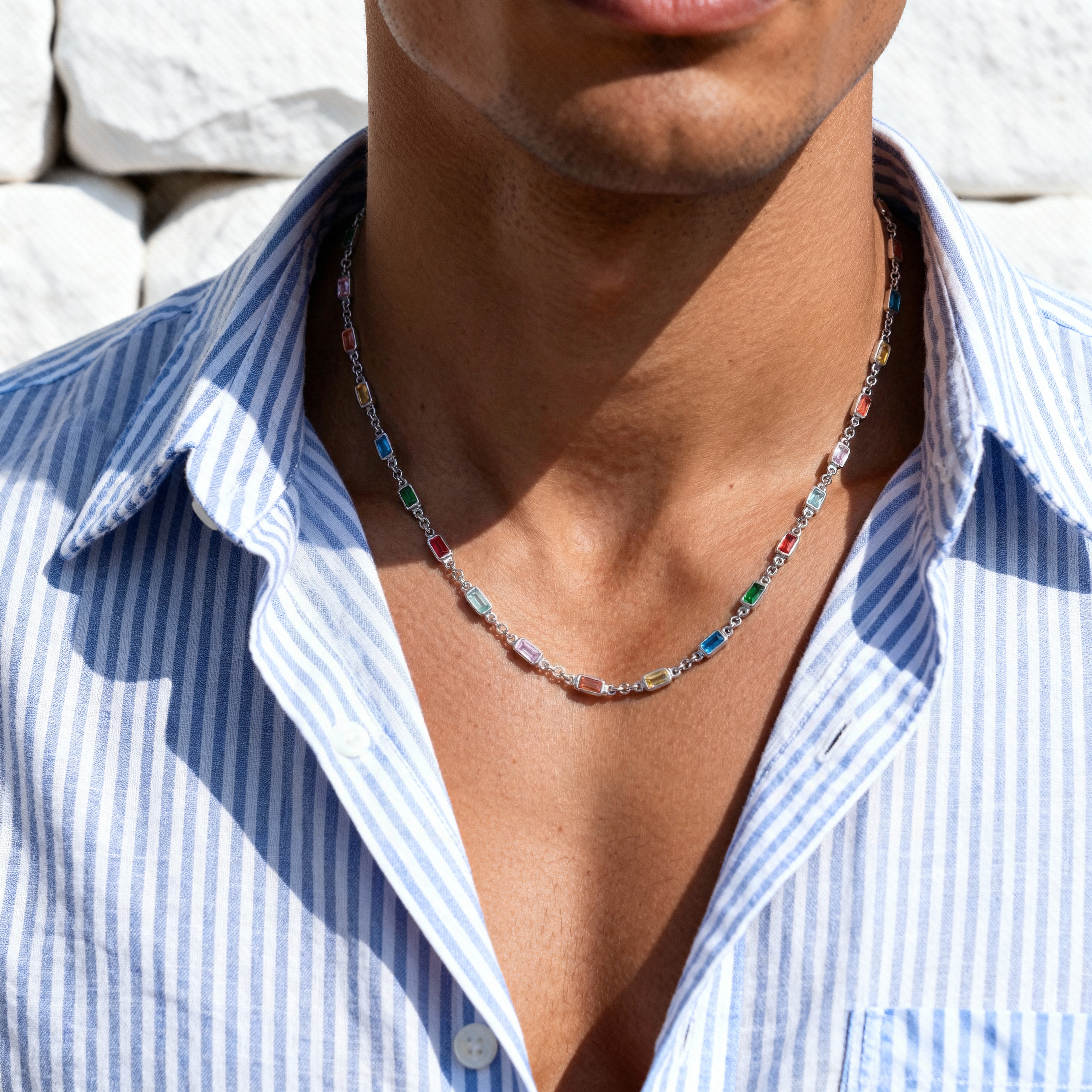 Prism | Daudzkrāsaina sudraba toņa kaklarota ar kristāla stikla akmentiņiem - 2