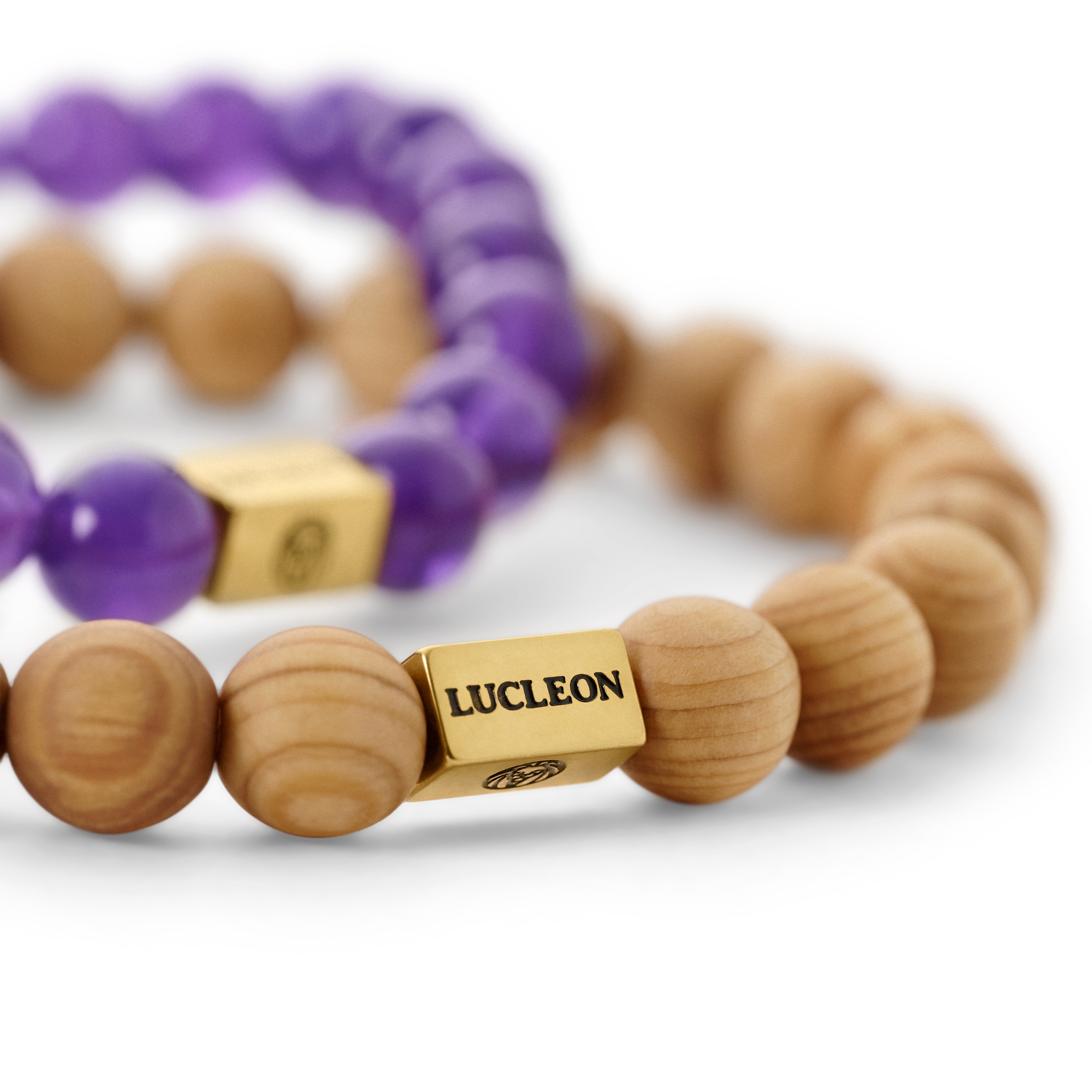 Lila Amethyst- & Holzarmband-Set - 4