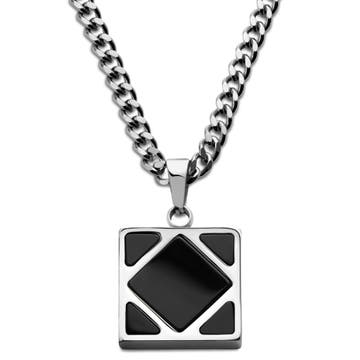 Cruz | Square Silver-Tone Stainless Steel & Black Onyx Necklace Cruz | Square Silver-Tone Stainless Steel & Black Onyx Necklace