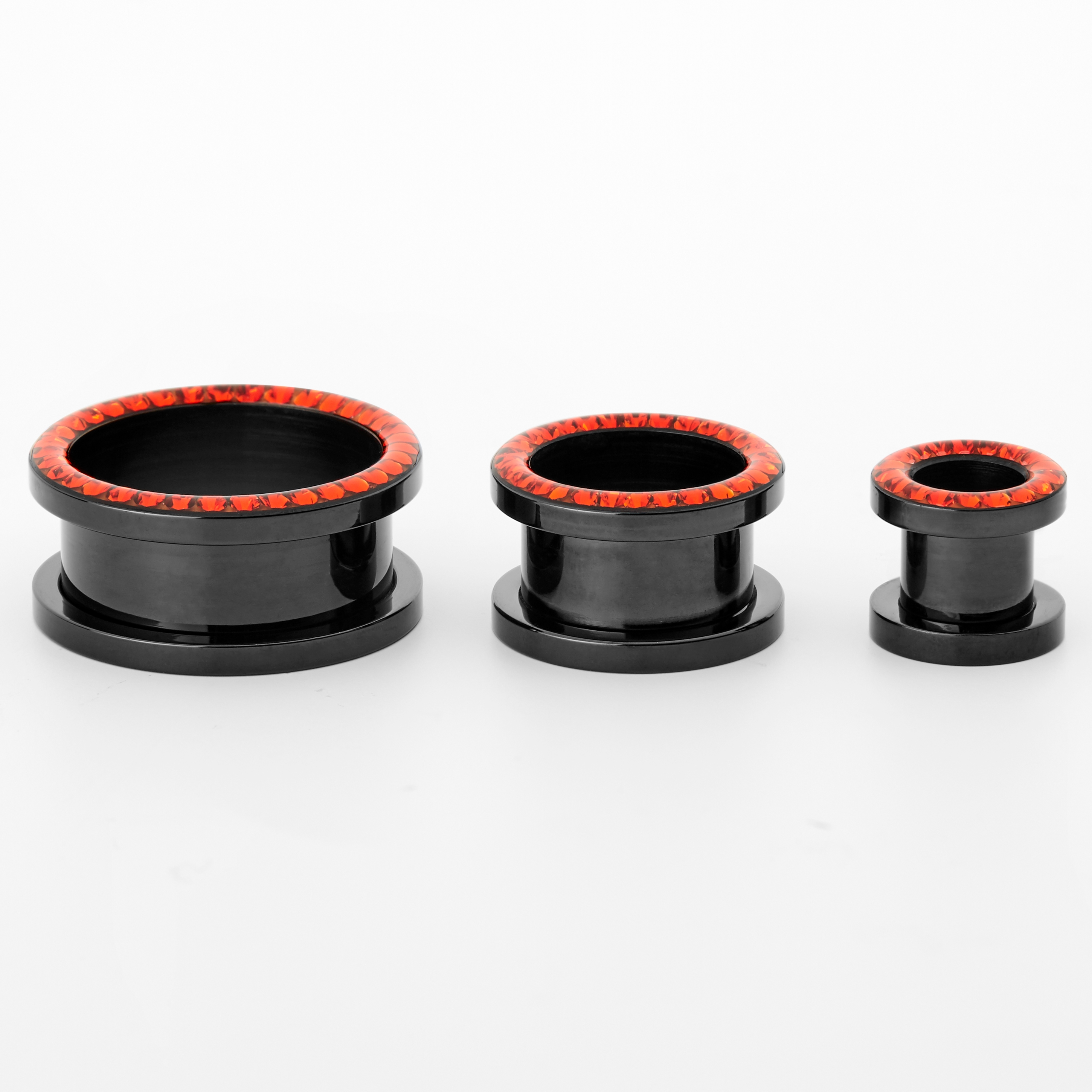 Cercel flesh din oțel cu pietre roșii - 2