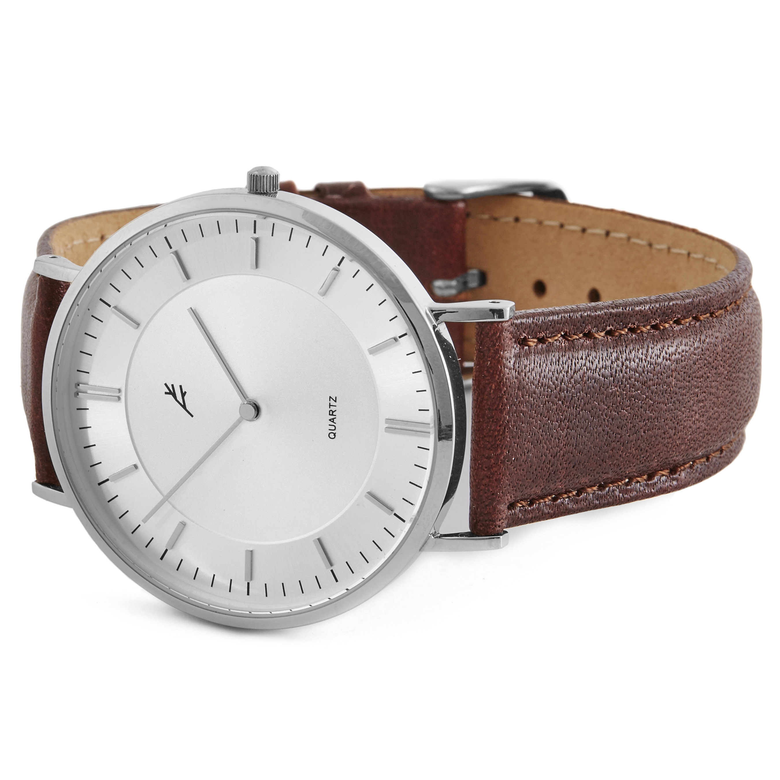 Silver & Brown Nivil Watch - 3