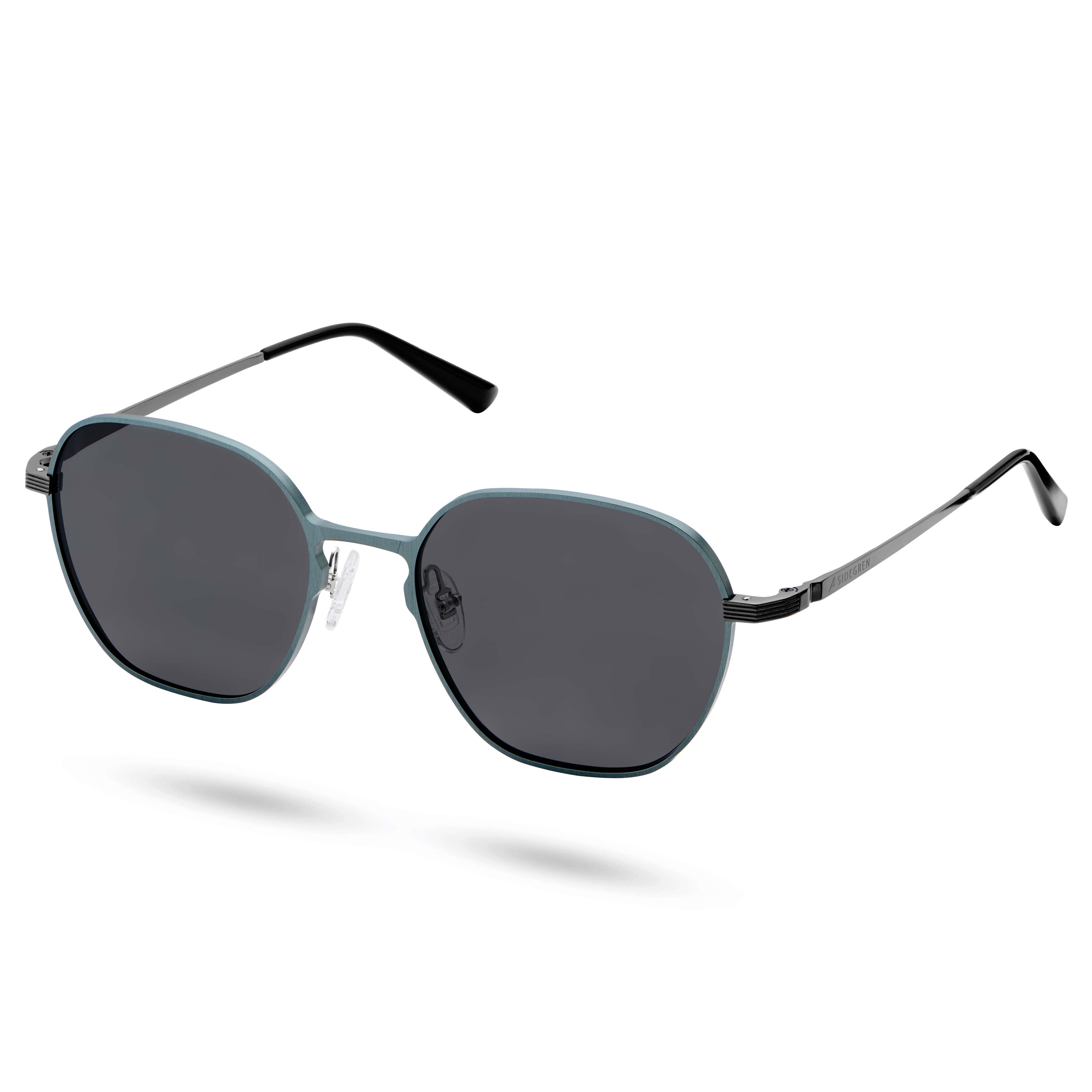 Gunmetal Gray Polarised Hexagonal Titanium Sunglasses