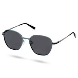 Blue & Gunmetal Titanium Polarised Hexagonal Sunglasses
