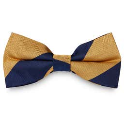 Golden & Navy Blue Stripe Silk Pre-Tied Bow Tie