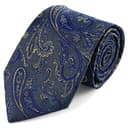 Niebiesko-złoty jedwabny krawat we wzór paisley | 8 cm Niebiesko-złoty jedwabny krawat we wzór paisley | 8 cm