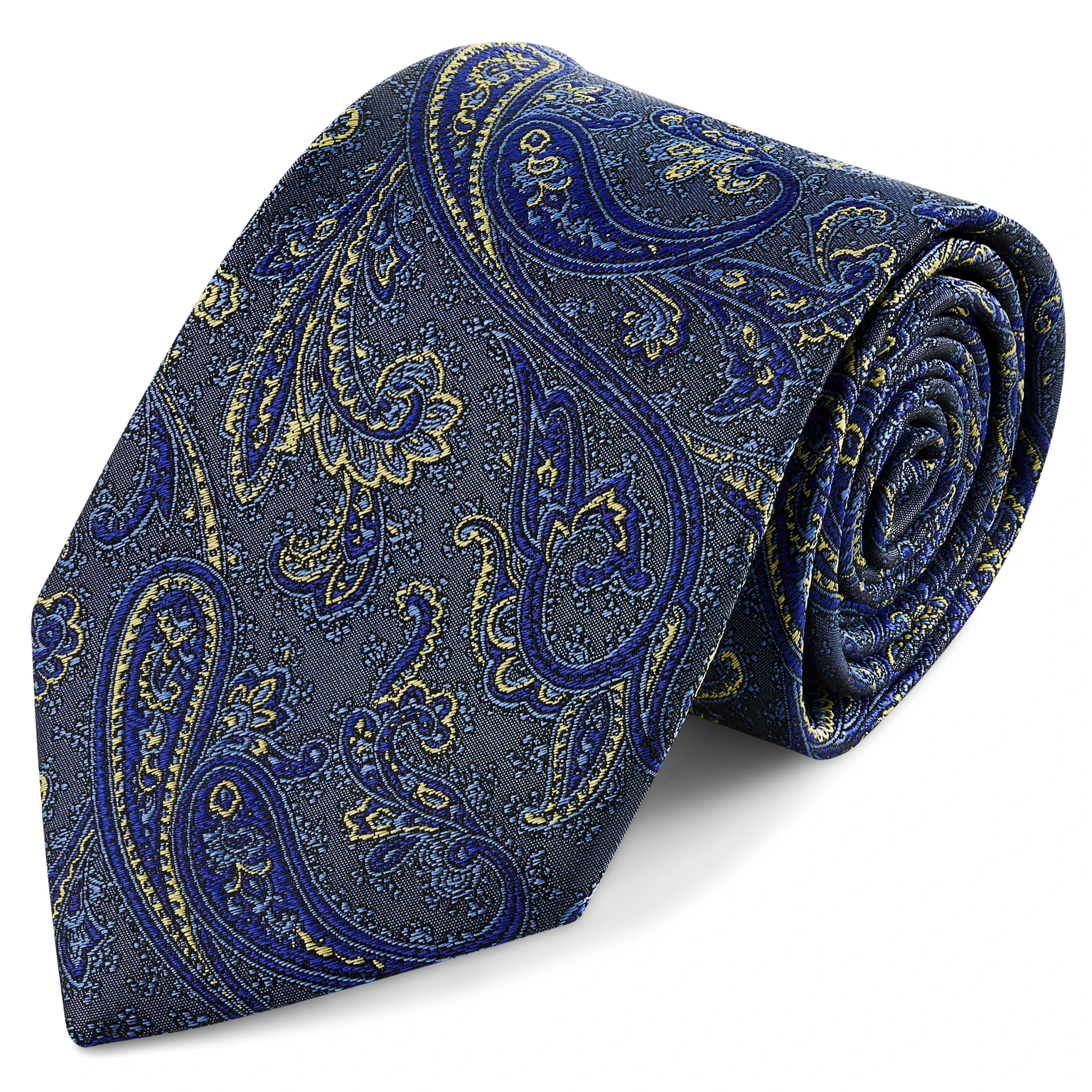 Hellblaue & goldene Seidenkrawatte mit Paisleymuster | 8 cm Hellblaue & goldene Seidenkrawatte mit Paisleymuster | 8 cm