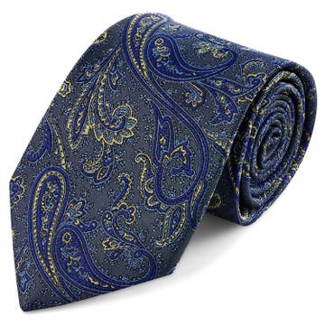 Cravatta in seta con motivo paisley azzurro e dorato | 8 cm Cravatta in seta con motivo paisley azzurro e dorato | 8 cm