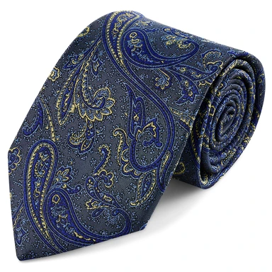 Vaaleansininen & Kultainen Paisley Silkkisolmio | 8 cm Vaaleansininen & Kultainen Paisley Silkkisolmio | 8 cm